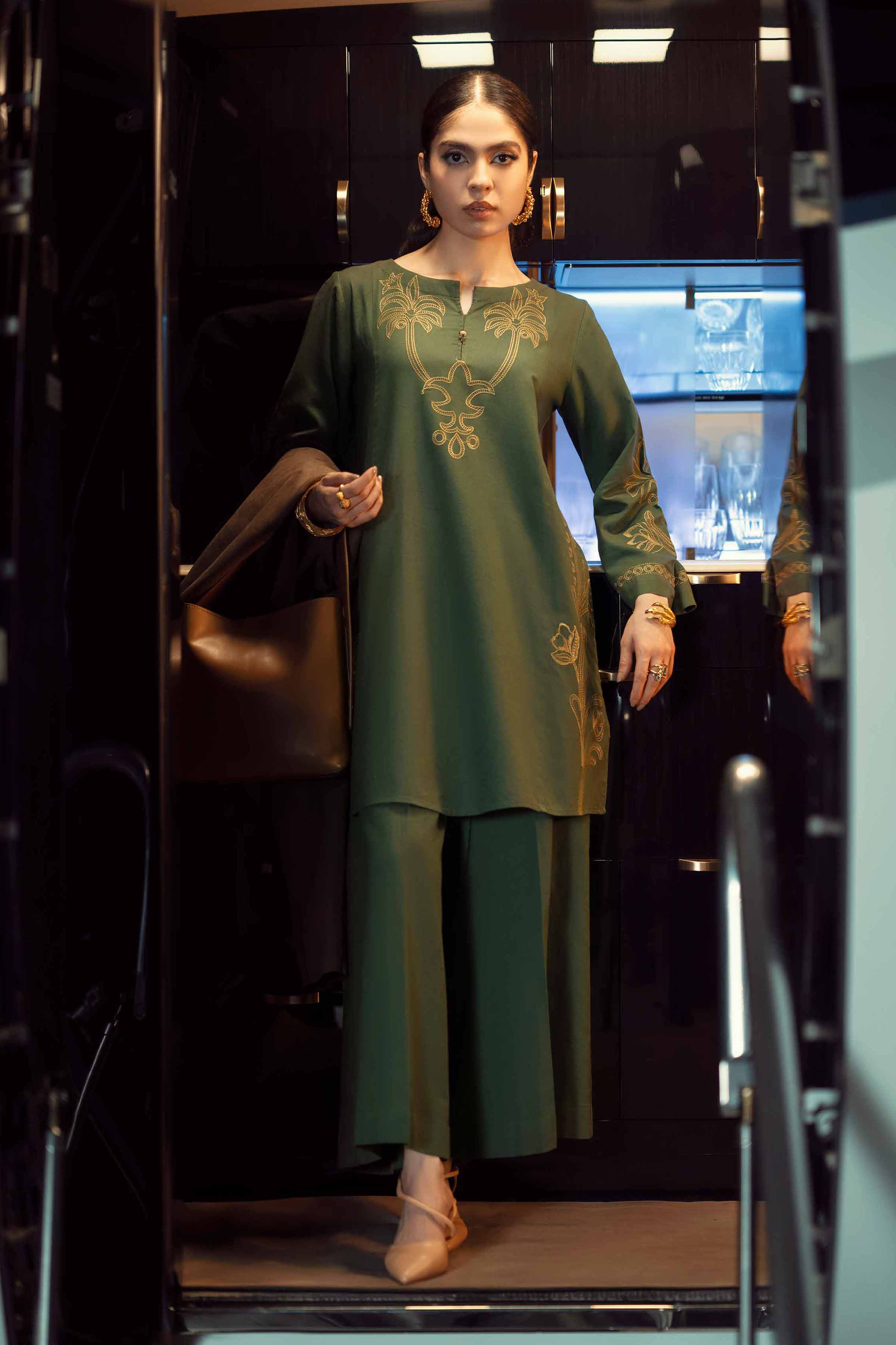 NishatUK - Green Embroidered Cotton 2-piece ready to wear Dress