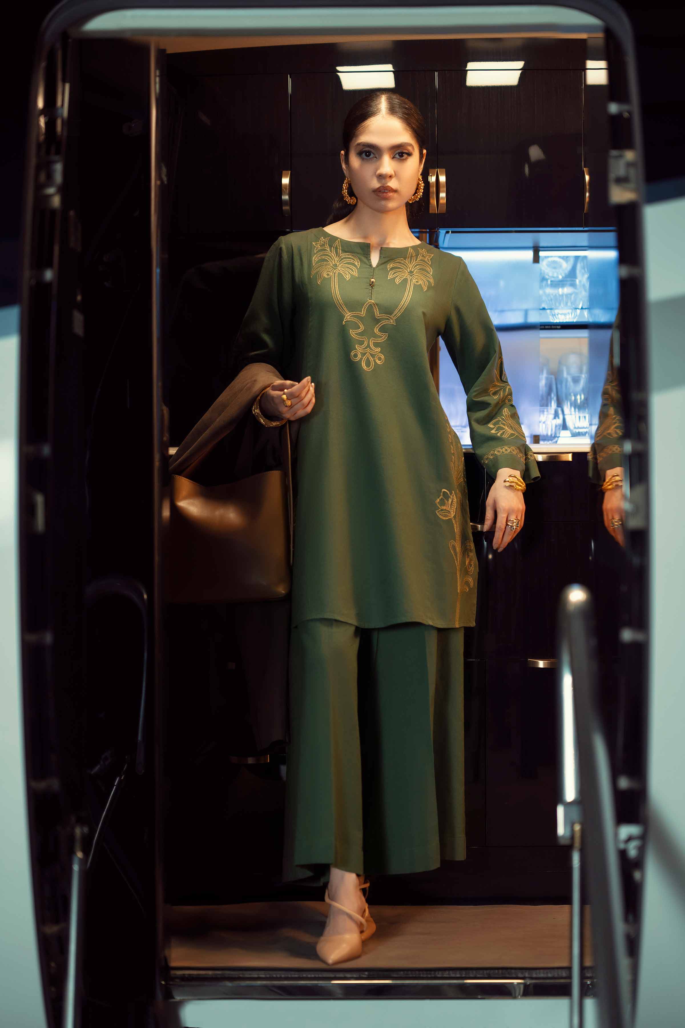 NishatUK - Green Embroidered Cotton 2-piece ready to wear Dress