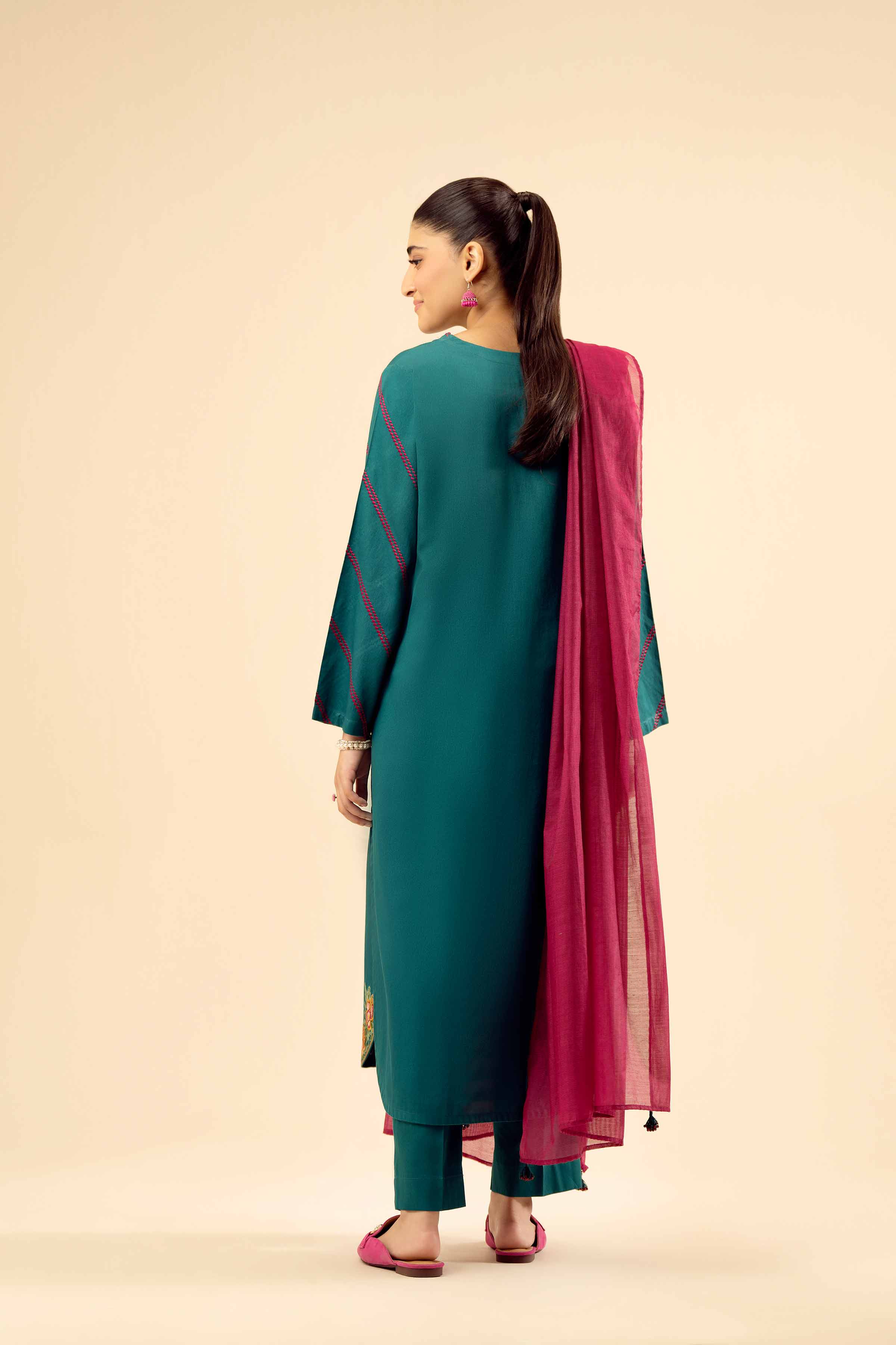 NishatUK - Green Embroidered Satin 3-piece ready to wear Suit