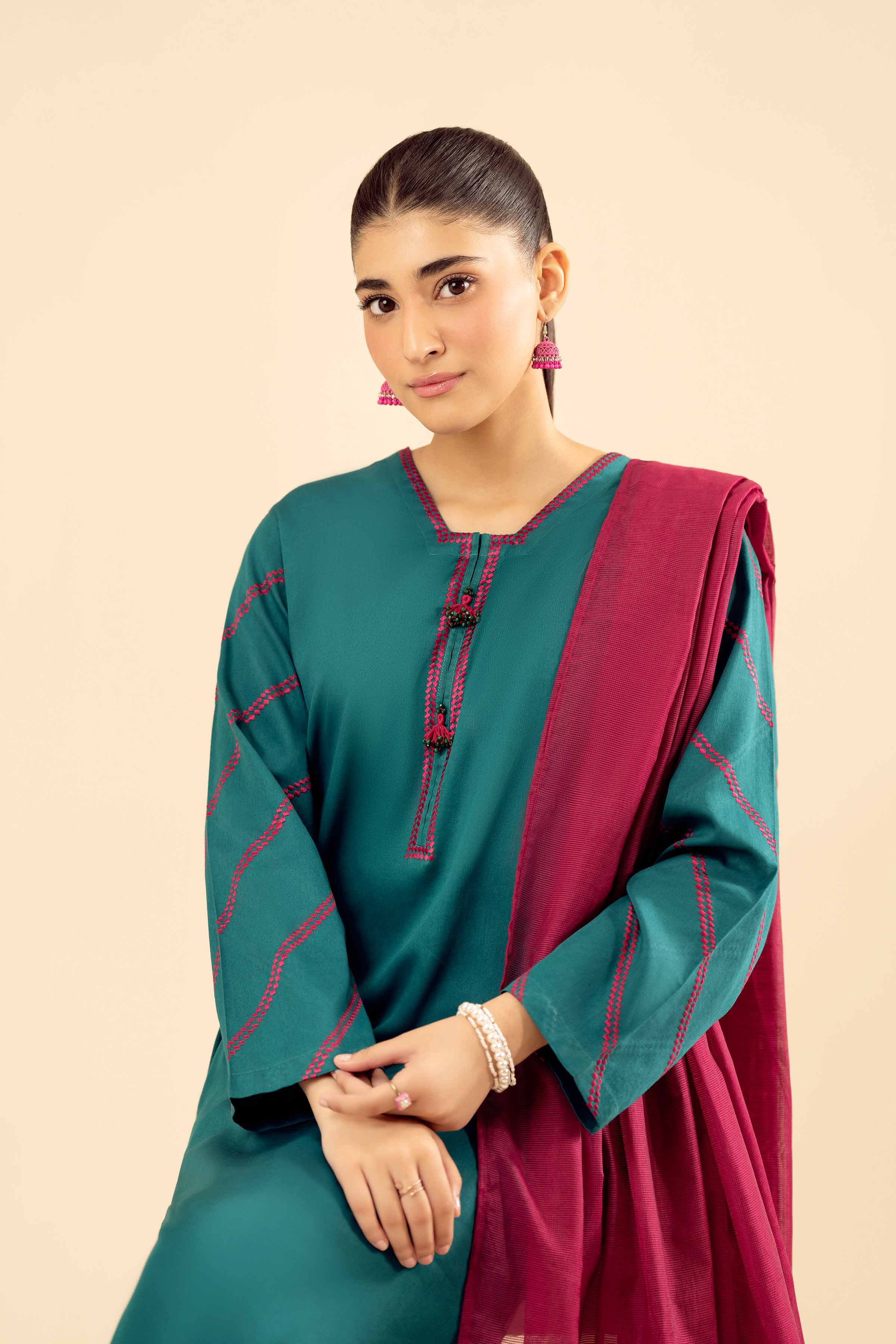NishatUK - Green Embroidered Satin 3-piece ready to wear Suit