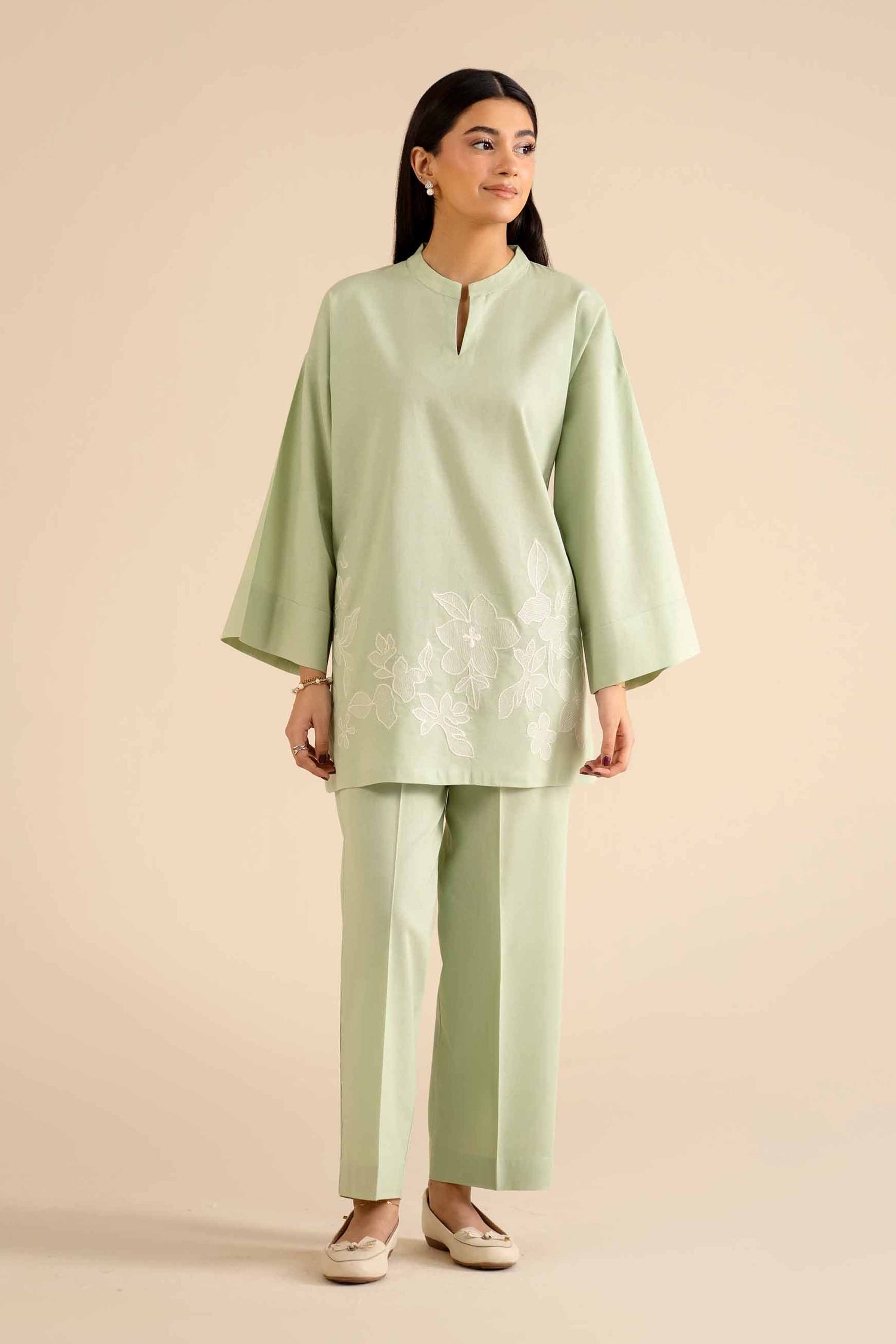 NishatUK - Green Embroidered Cotton 2-piece ready to wear Dress