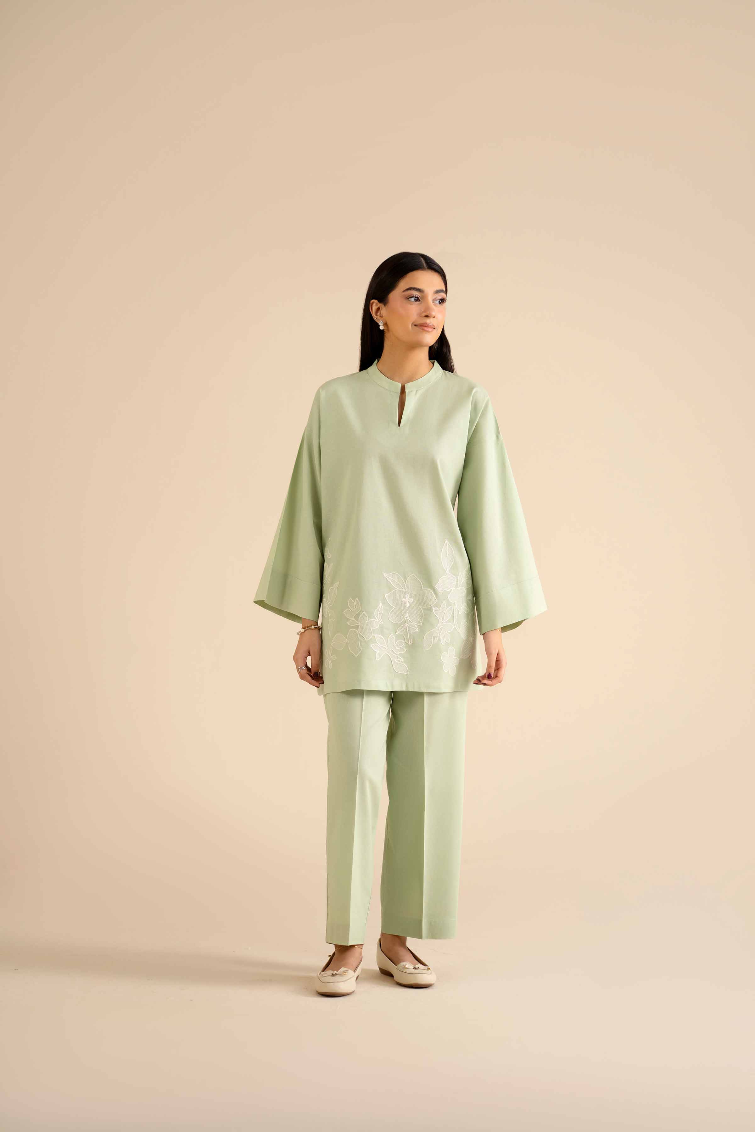 NishatUK - Green Embroidered Cotton 2-piece ready to wear Dress