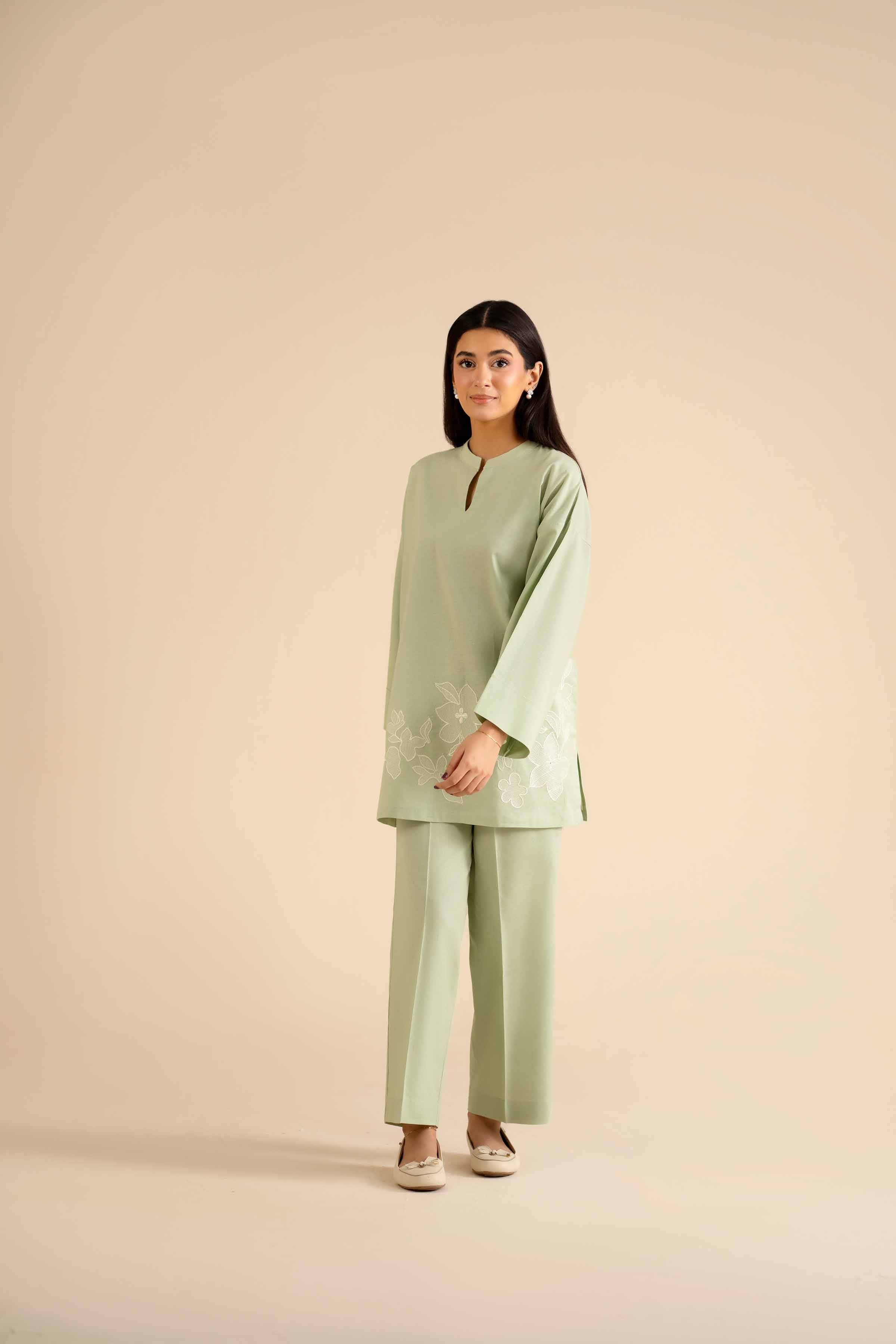 NishatUK - Green Embroidered Cotton 2-piece ready to wear Dress