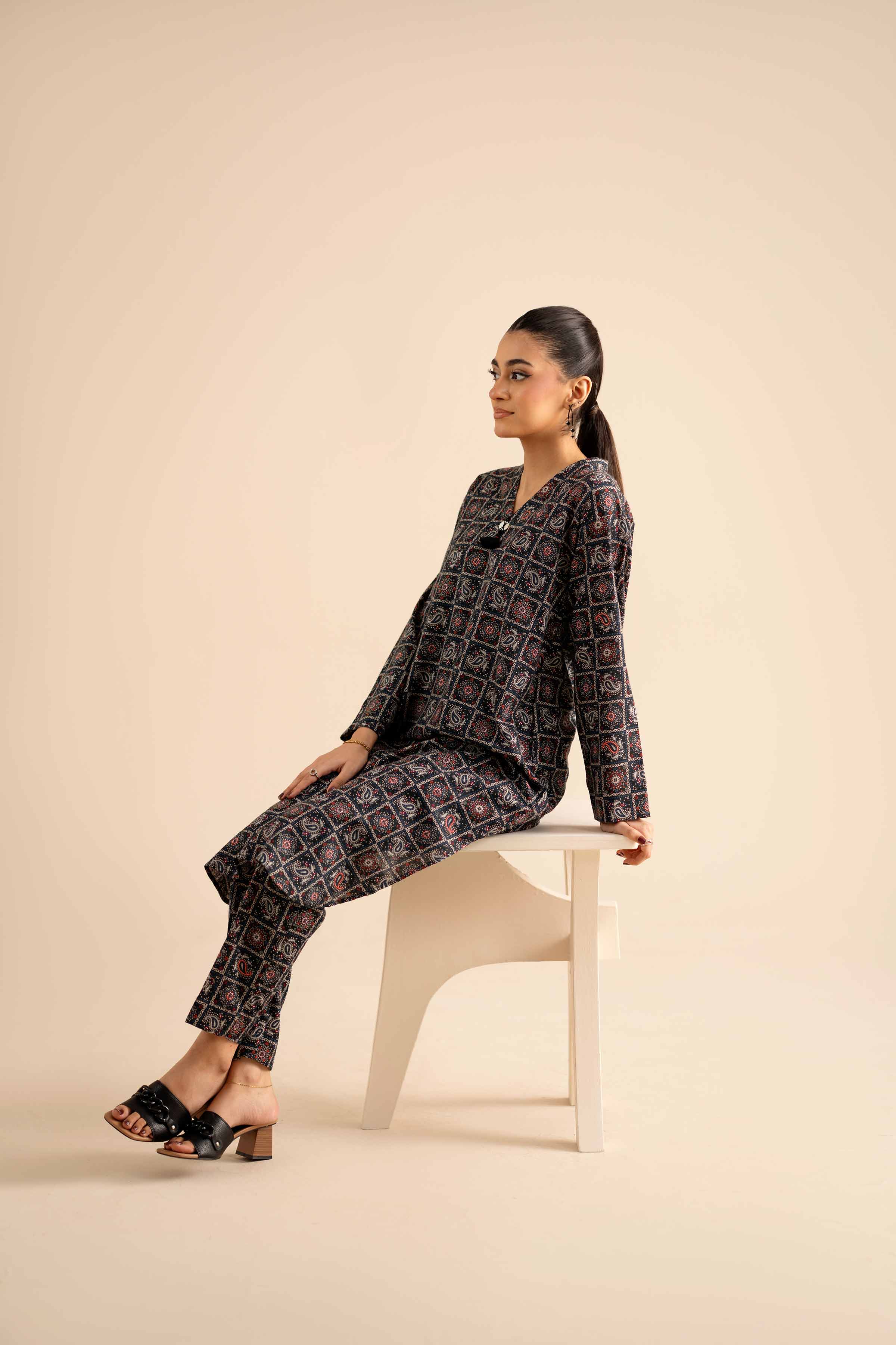 NishatUK - Black Printed Karandi 2-piece ready to wear Dress