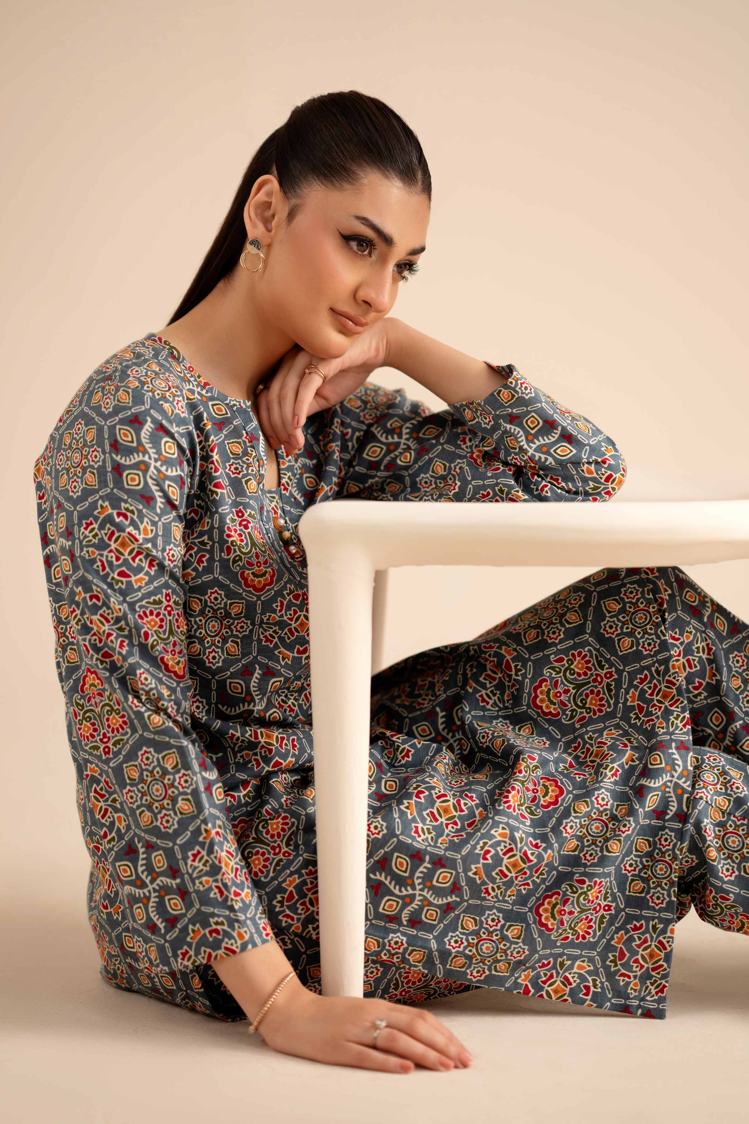 NishatUK - Grey Printed Karandi 2-piece ready to wear Dress