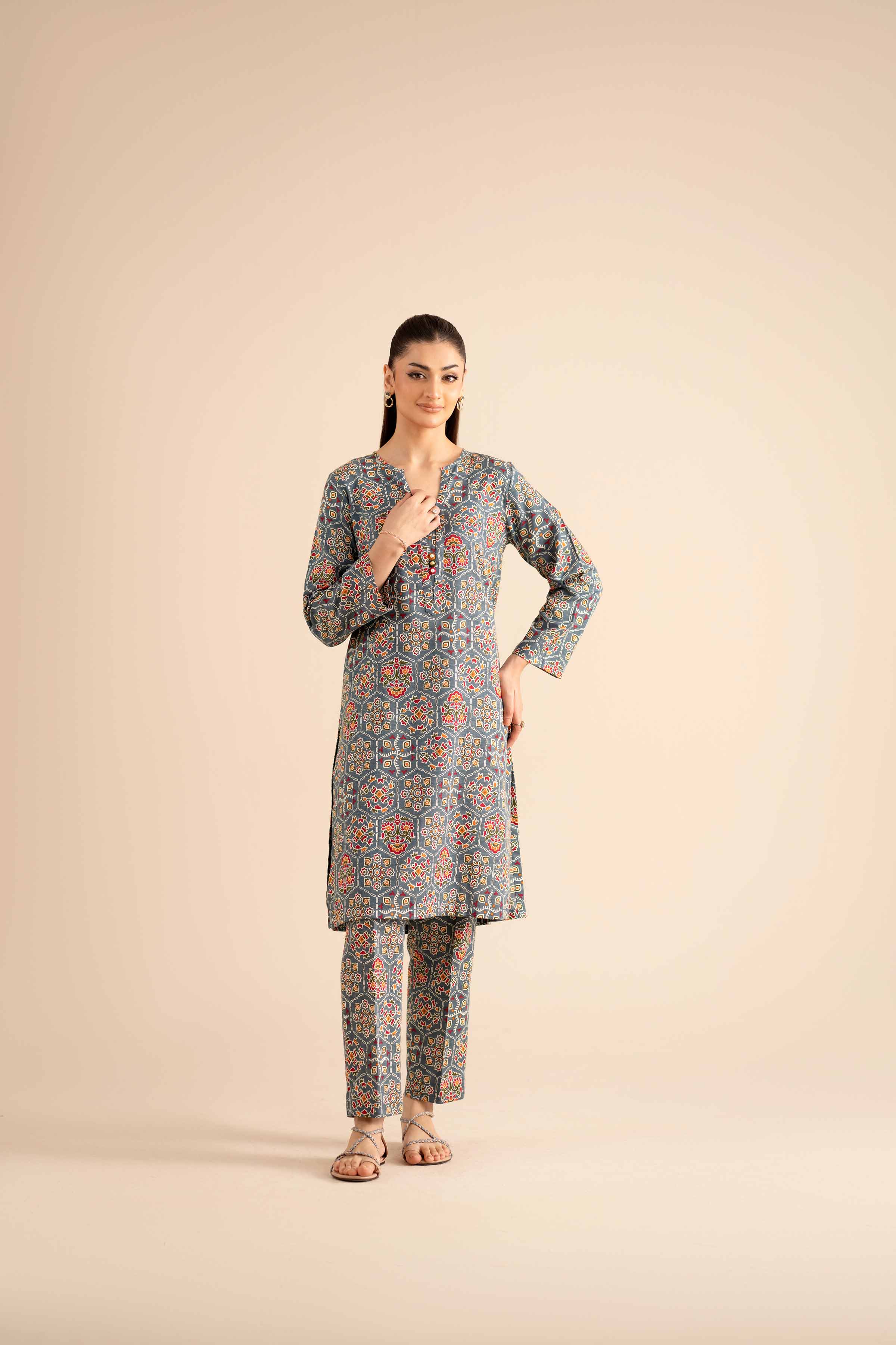 NishatUK - Grey Printed Karandi 2-piece ready to wear Dress