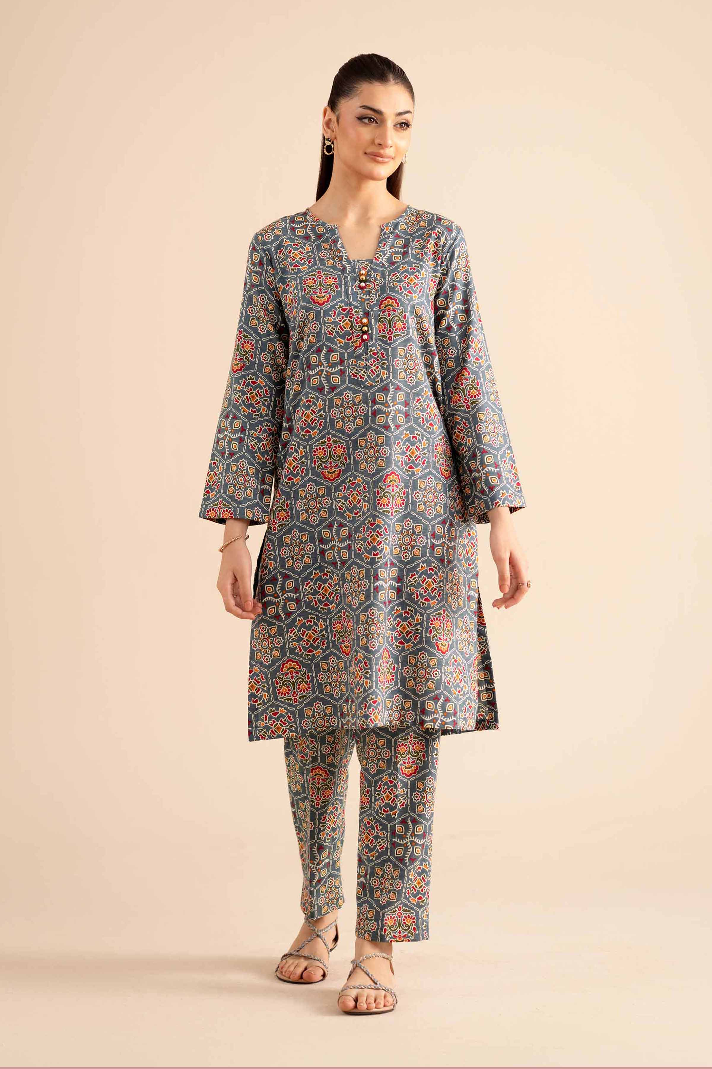 NishatUK - Grey Printed Karandi 2-piece ready to wear Dress