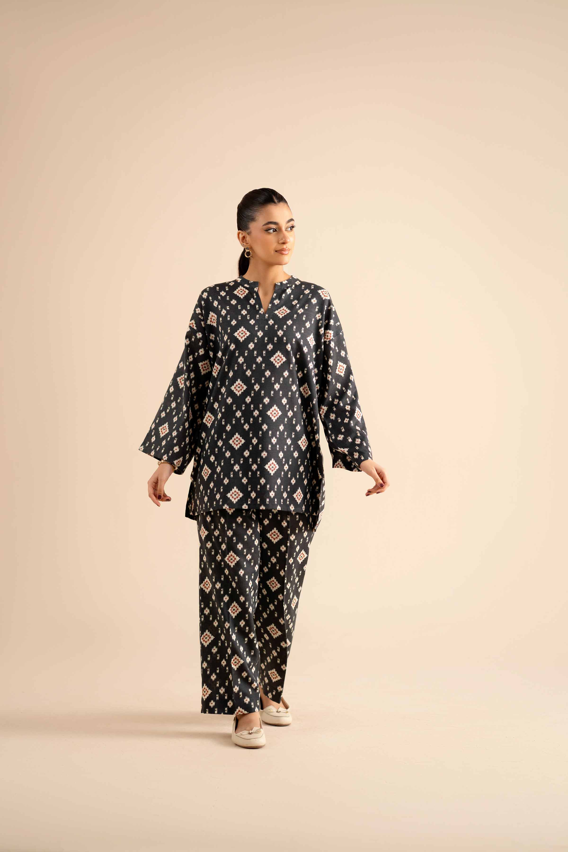 NishatUK - Black Printed Karandi 2-piece ready to wear Dress