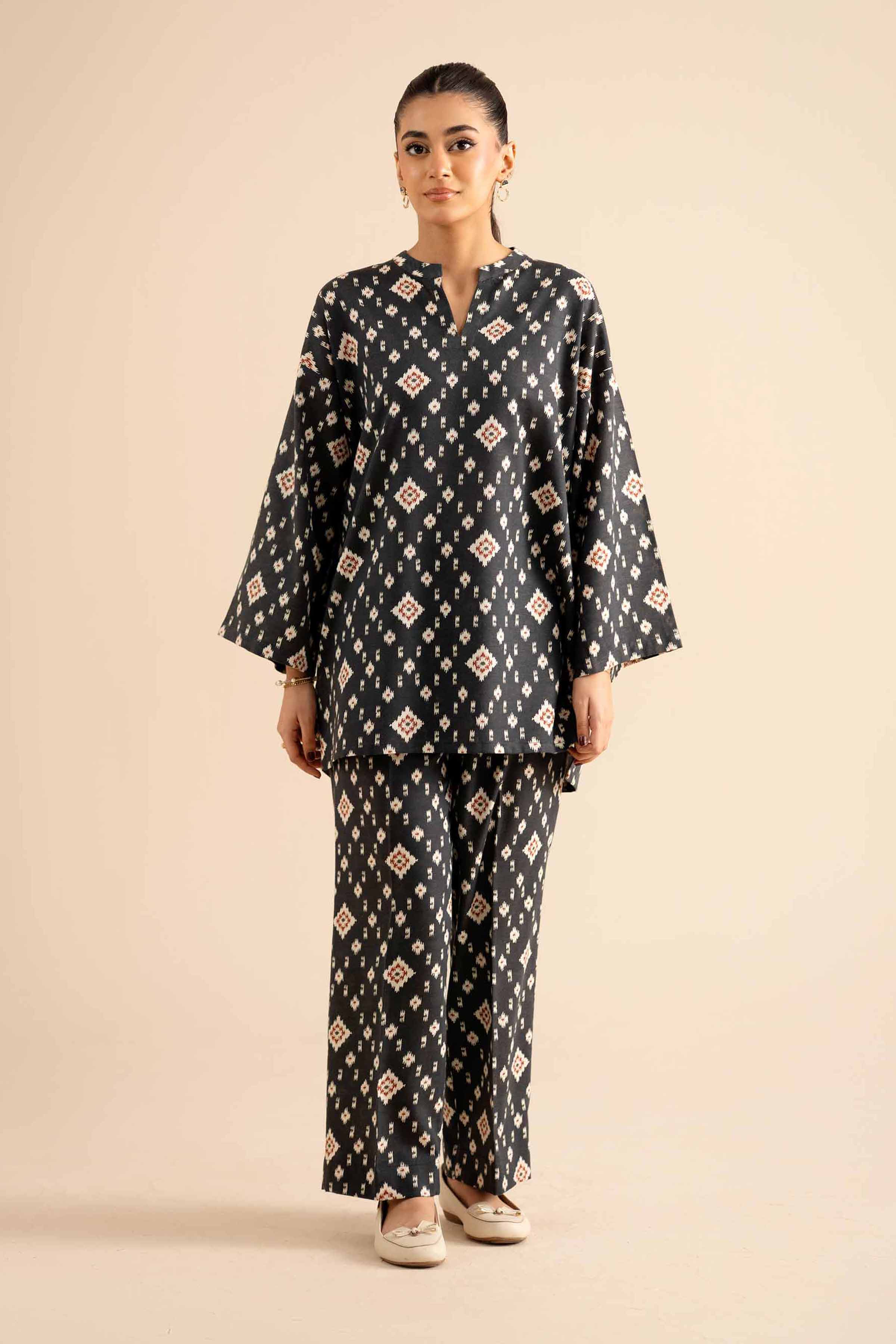 NishatUK - Black Printed Karandi 2-piece ready to wear Dress
