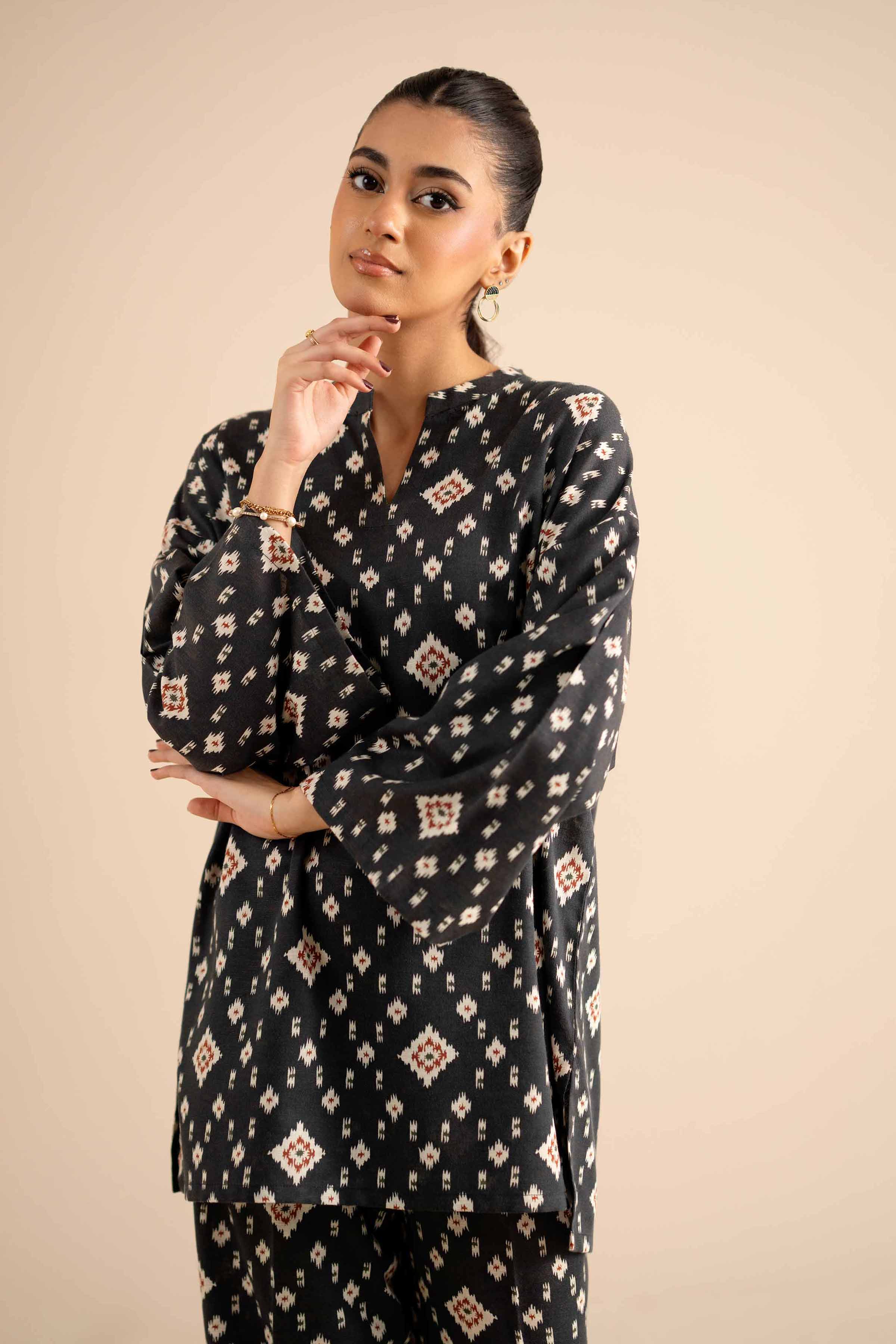 NishatUK - Black Printed Karandi 2-piece ready to wear Dress