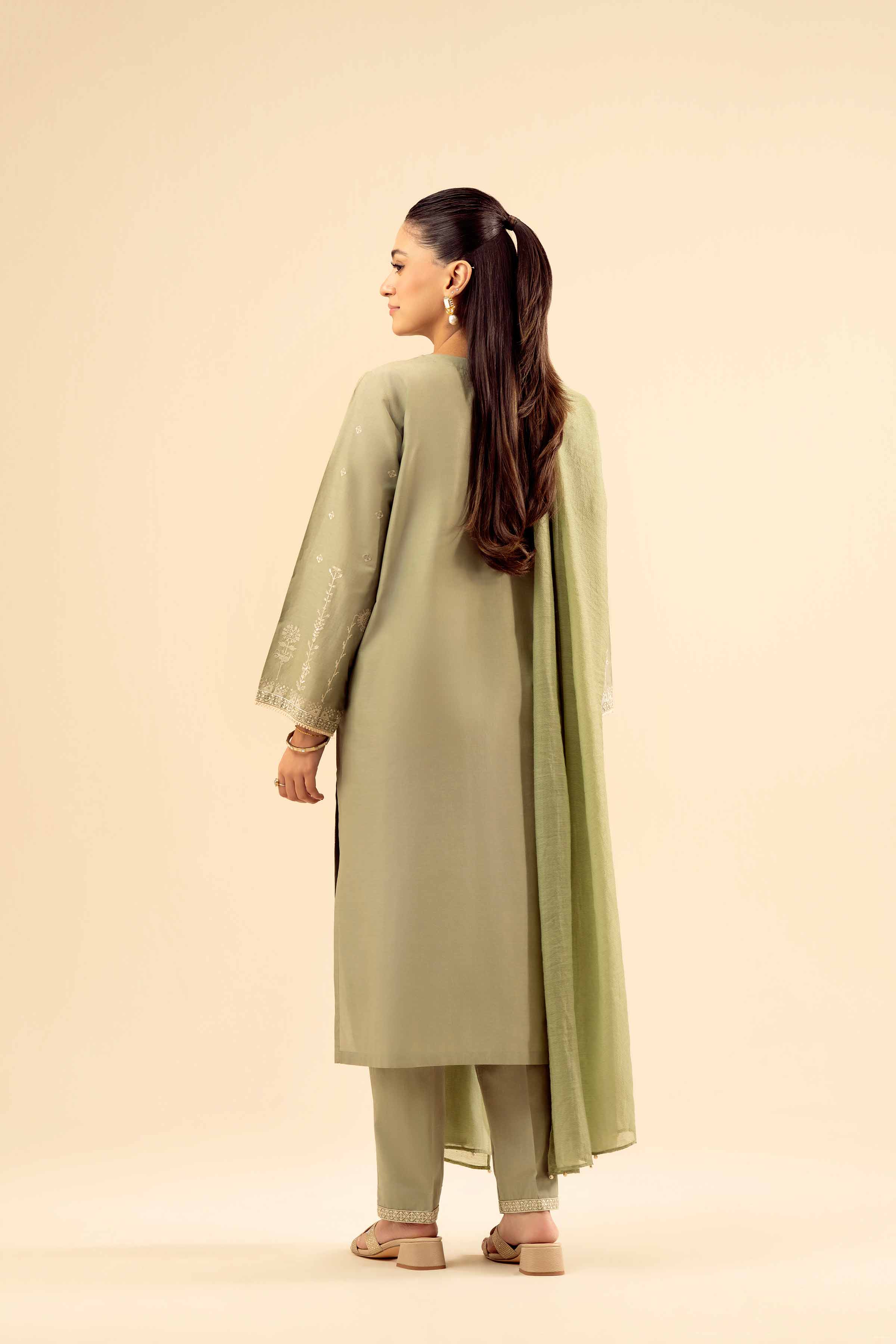 NishatUK - Green Embroidered Cambric 2-piece ready to wear Dress
