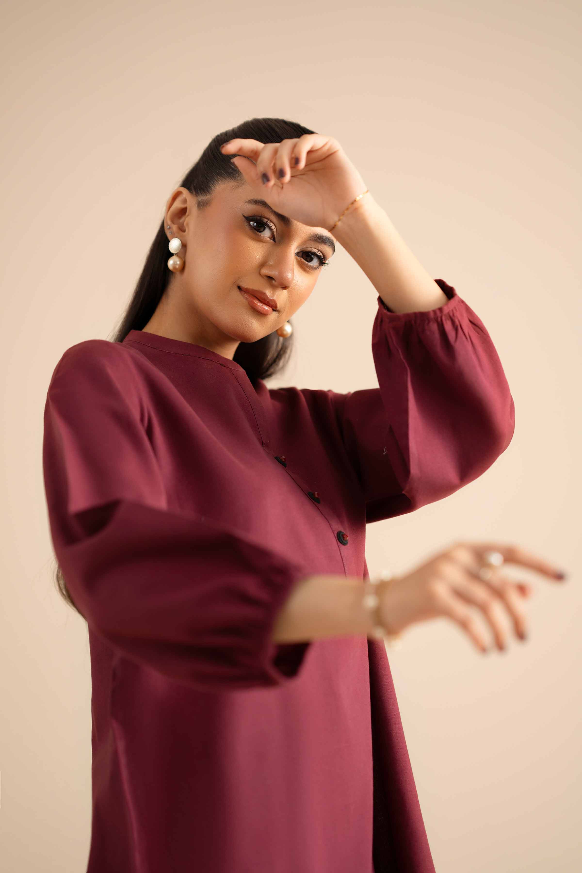 NishatUK - Maroon Solids Cotton 2-piece ready to wear Dress