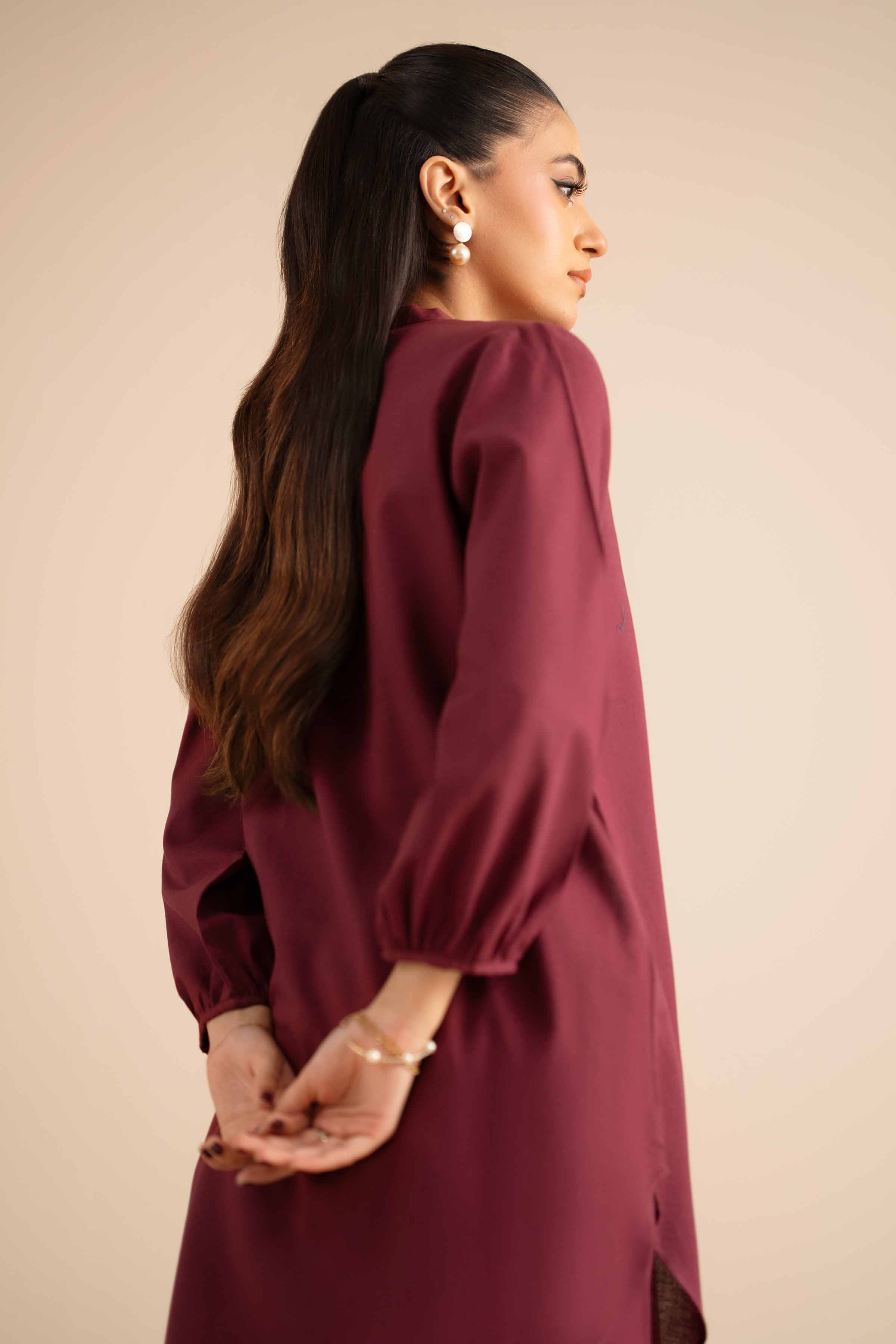 NishatUK - Maroon Solids Cotton 2-piece ready to wear Dress