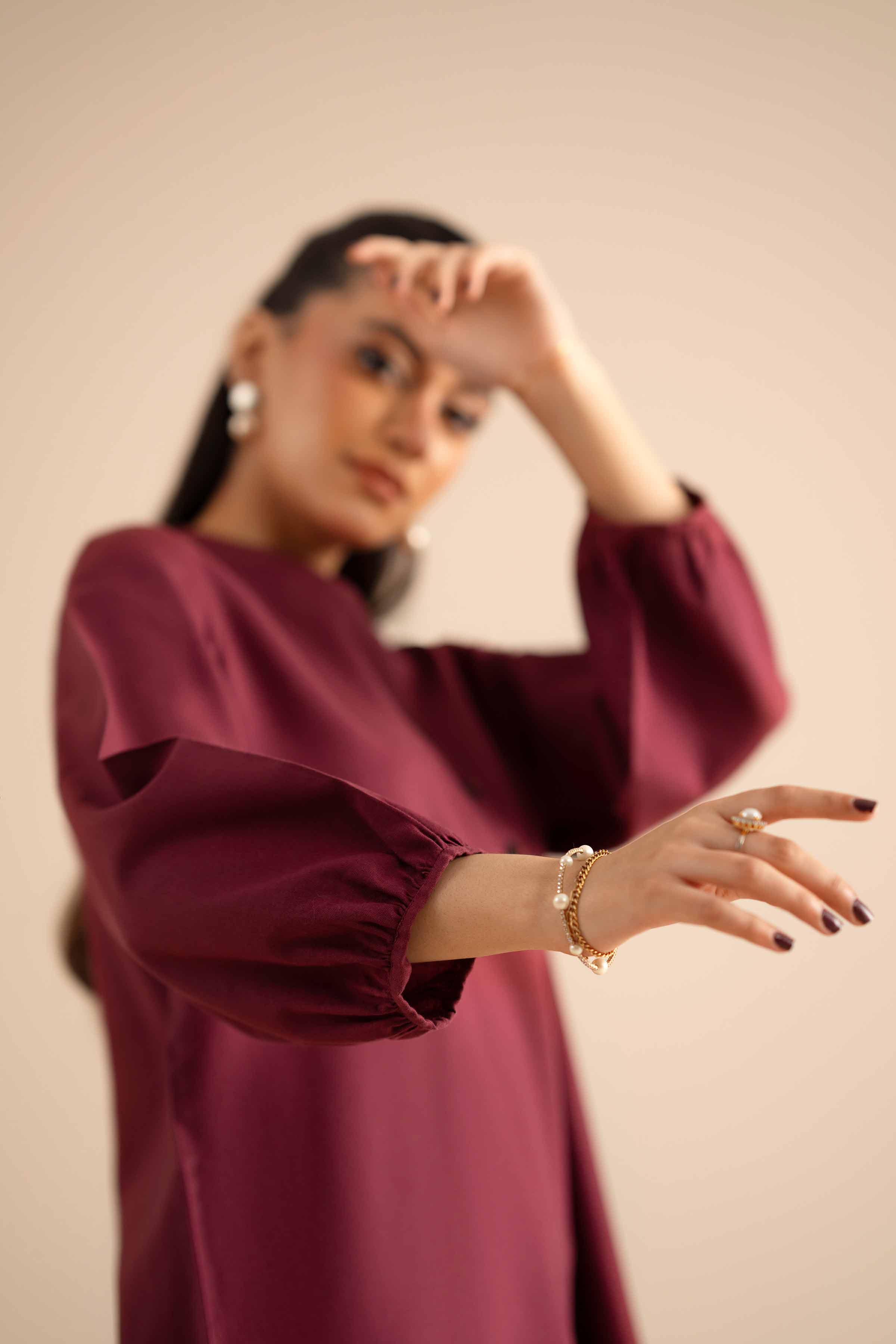 NishatUK - Maroon Solids Cotton 2-piece ready to wear Dress