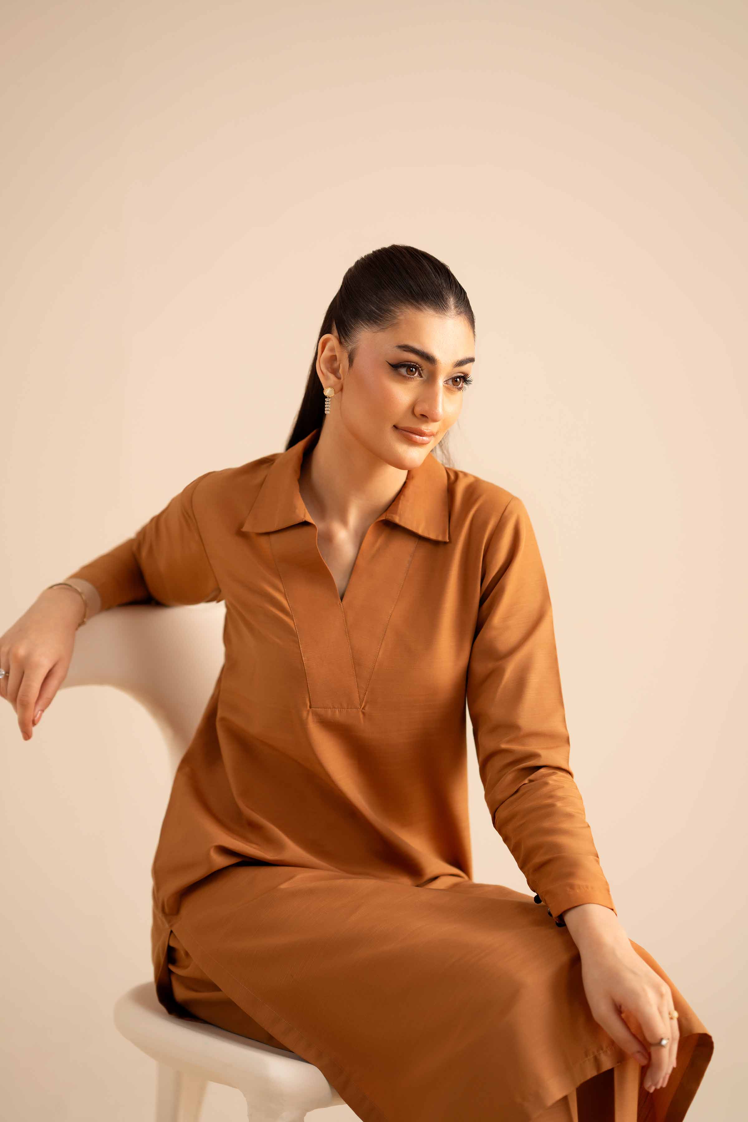 NishatUK - Brown Solids Silk 2-piece ready to wear Dress