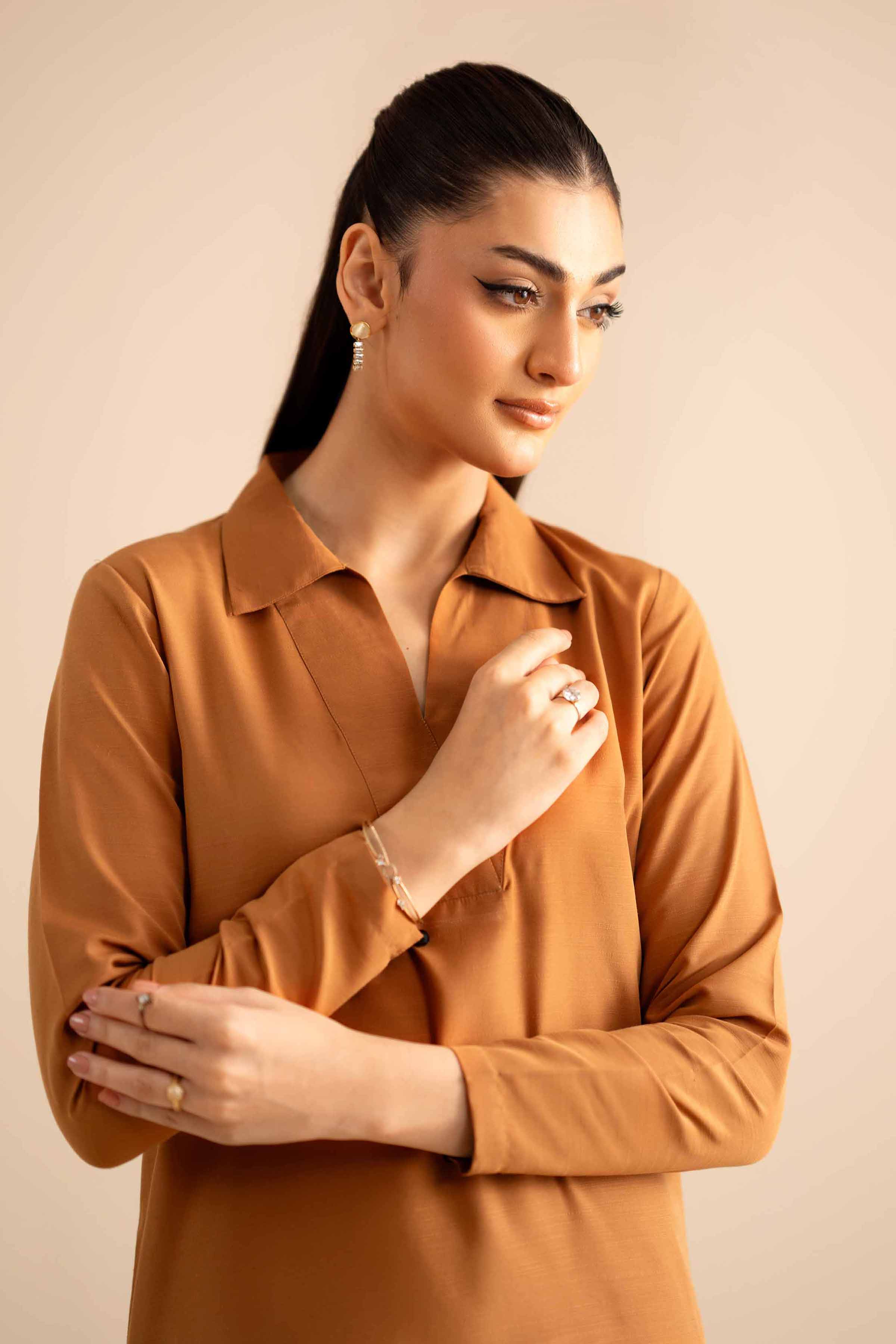 NishatUK - Brown Solids Silk 2-piece ready to wear Dress