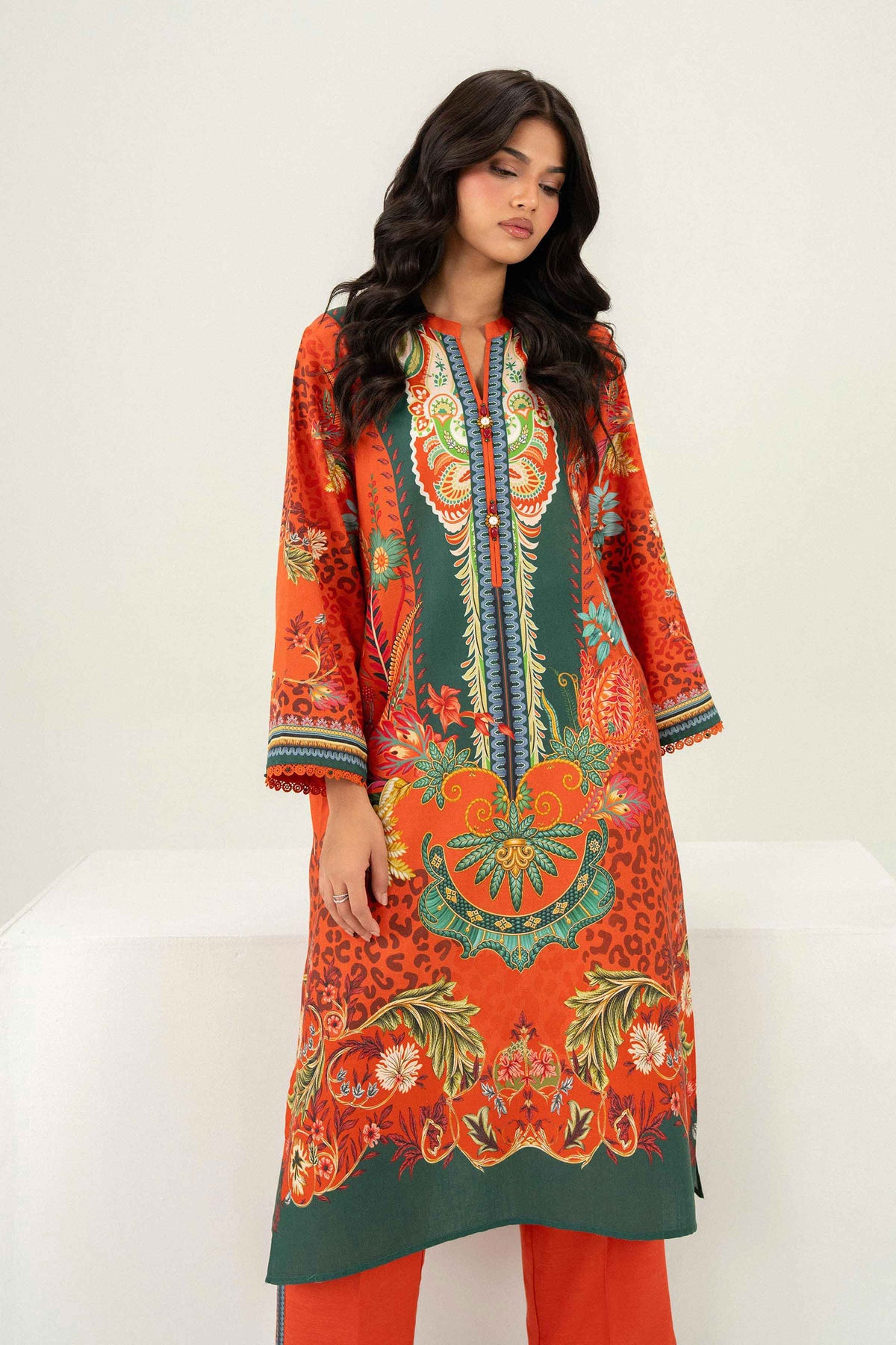 Nishat UK - Orange Printed Khaddar 2 Pieces ready to wear
