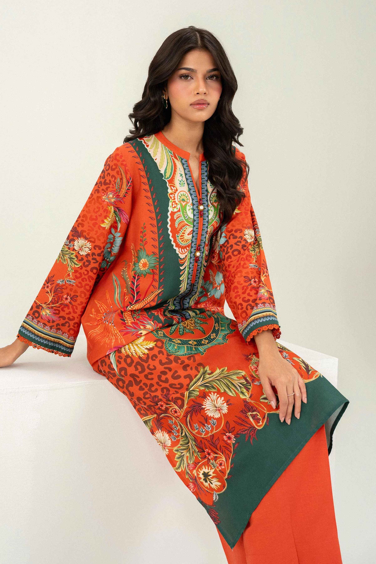 Nishat UK - Orange Printed Khaddar 2 Pieces ready to wear