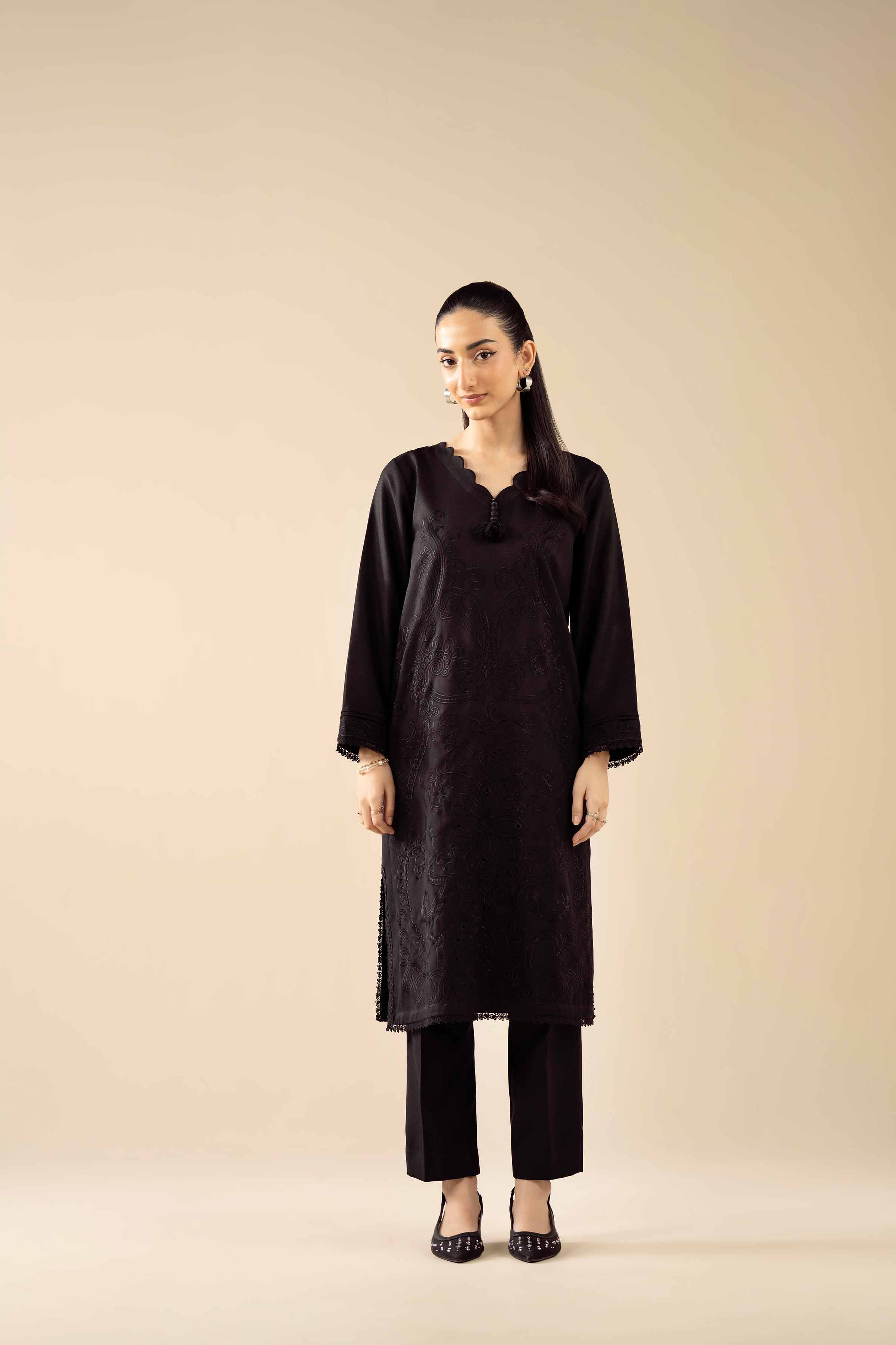 NishatUK - Black Embroidered Poshak 2-piece ready to wear Dress