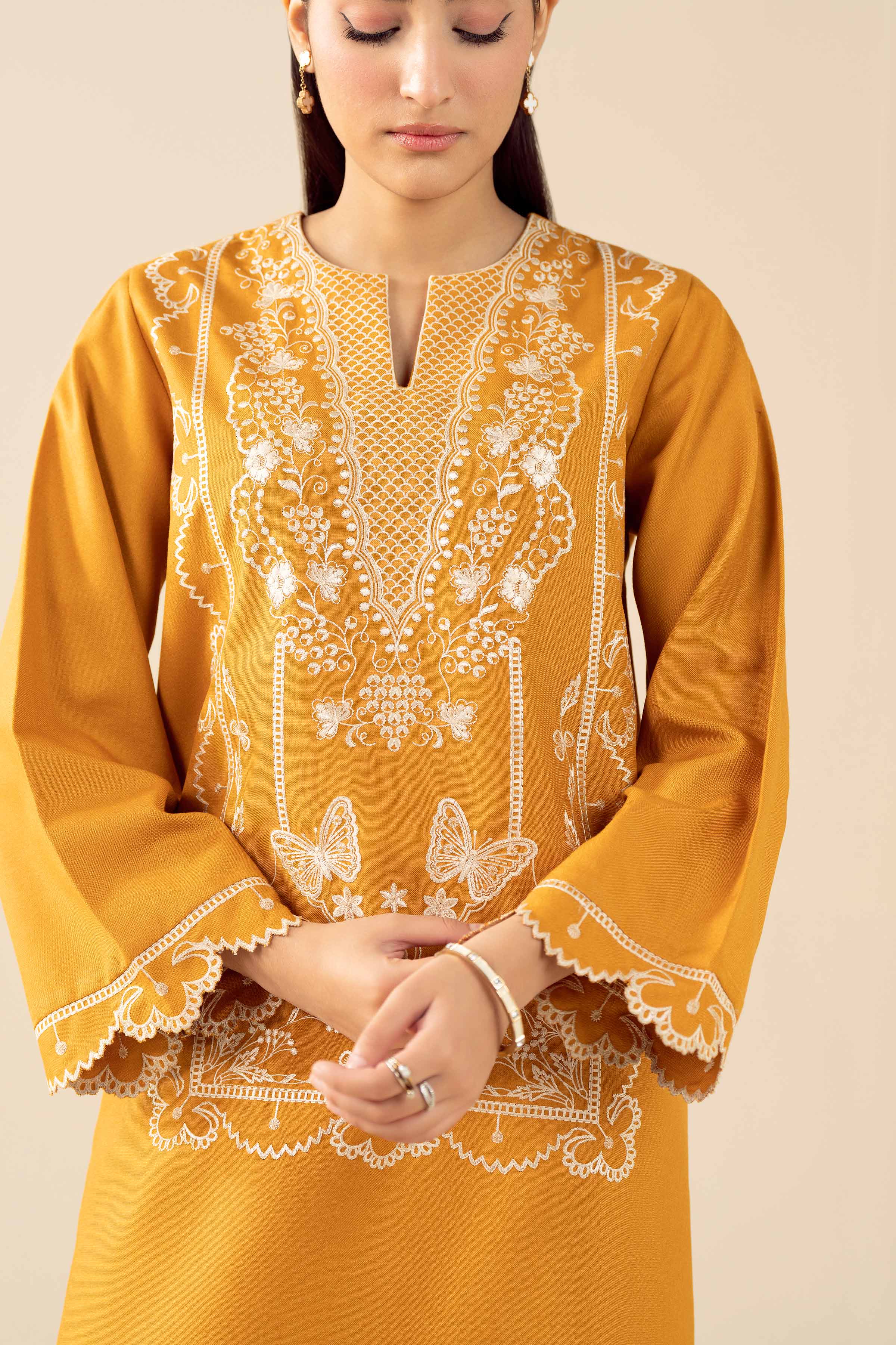 NishatUK - Yellow Embroidered Poshak 2-piece ready to wear Dress