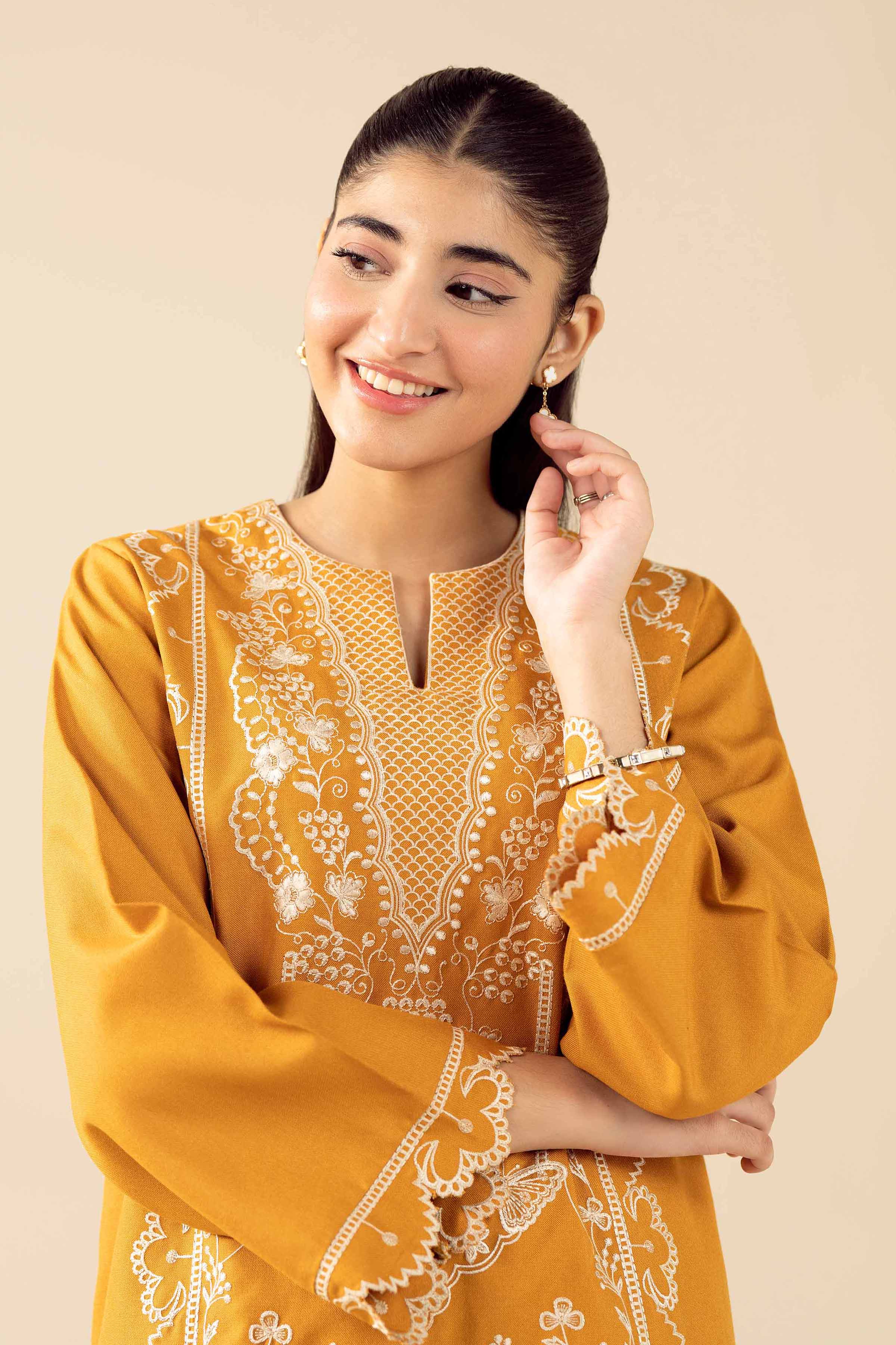 NishatUK - Yellow Embroidered Poshak 2-piece ready to wear Dress