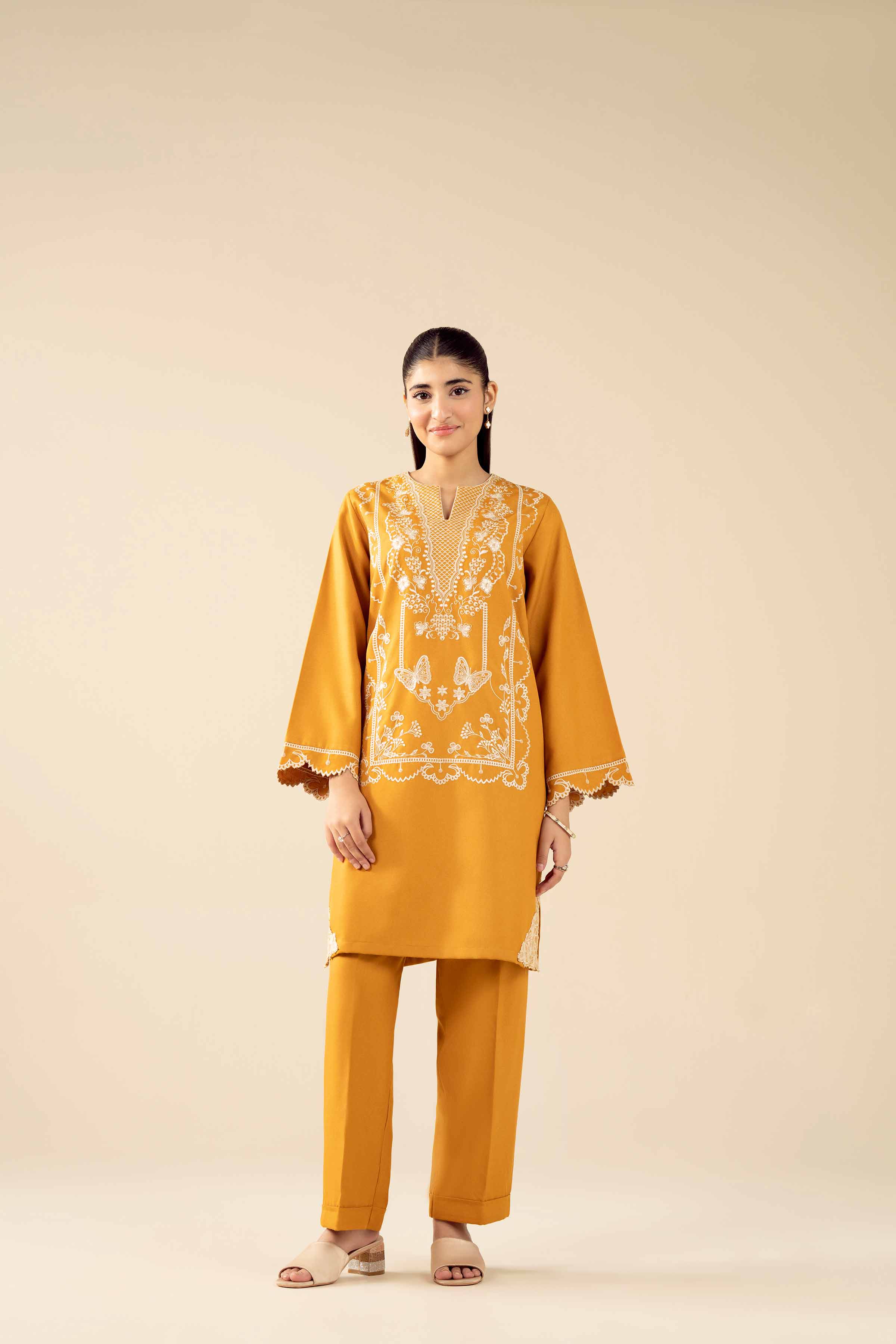 NishatUK - Yellow Embroidered Poshak 2-piece ready to wear Dress