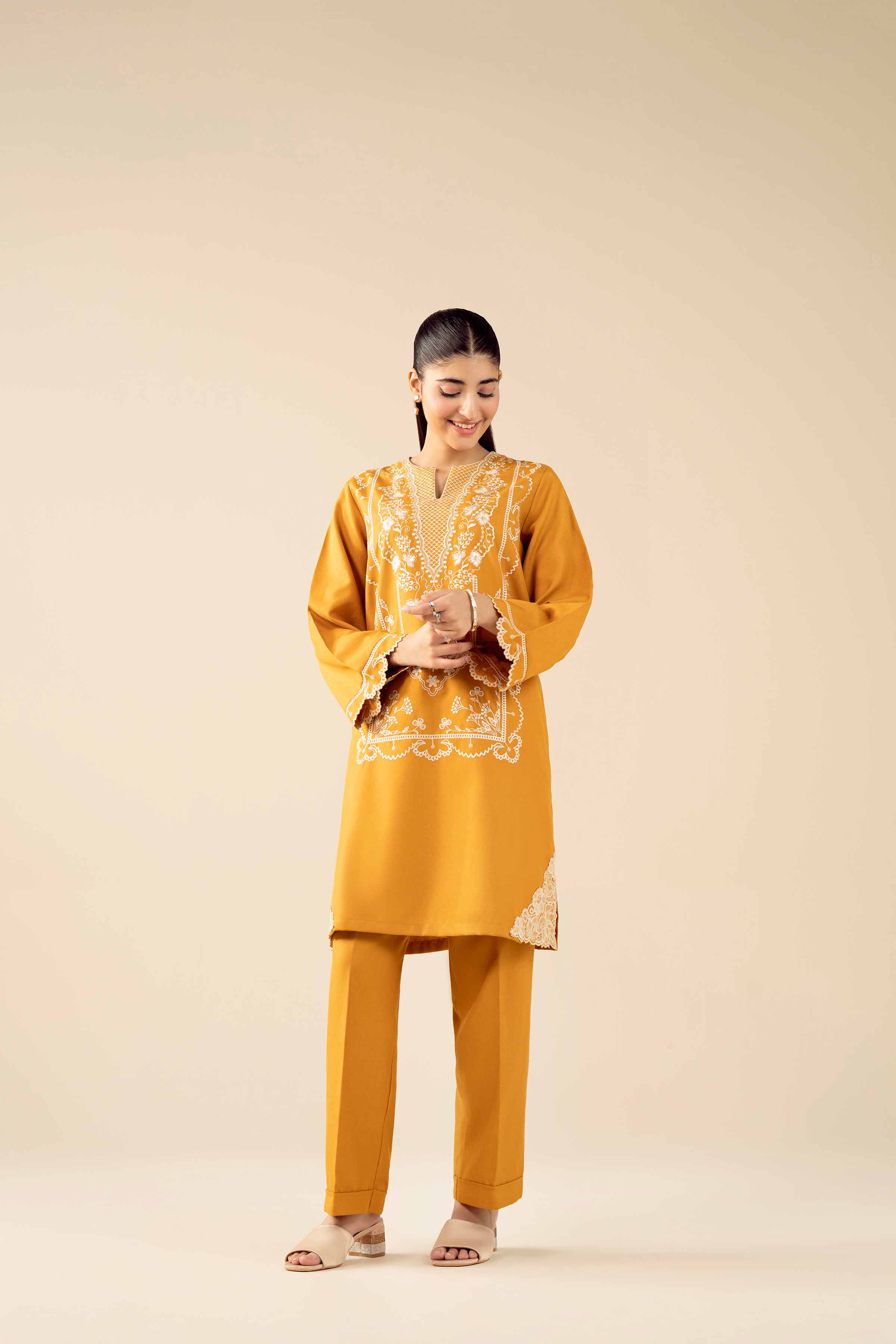 NishatUK - Yellow Embroidered Poshak 2-piece ready to wear Dress