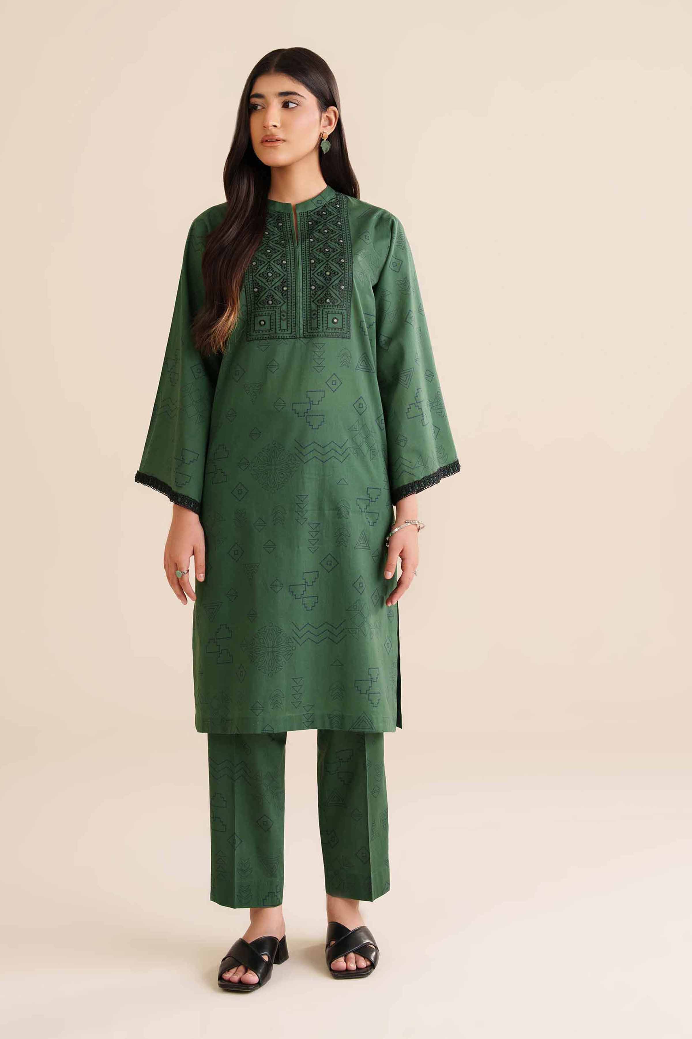NishatUK - Green Embroidered Cambric 2-piece ready to wear Dress