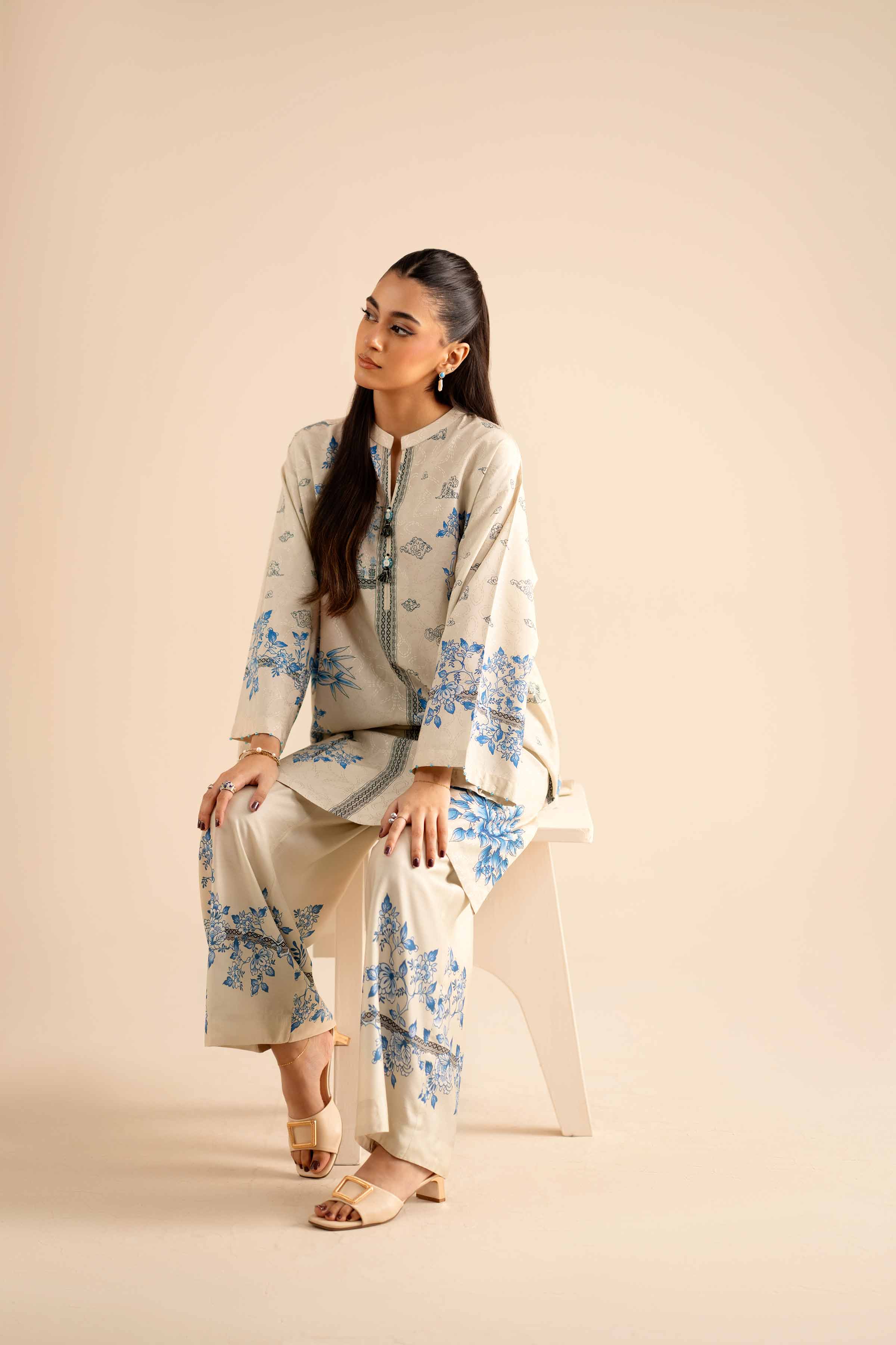 NishatUK - Beige Printed Jacquard 2-piece ready to wear Dress