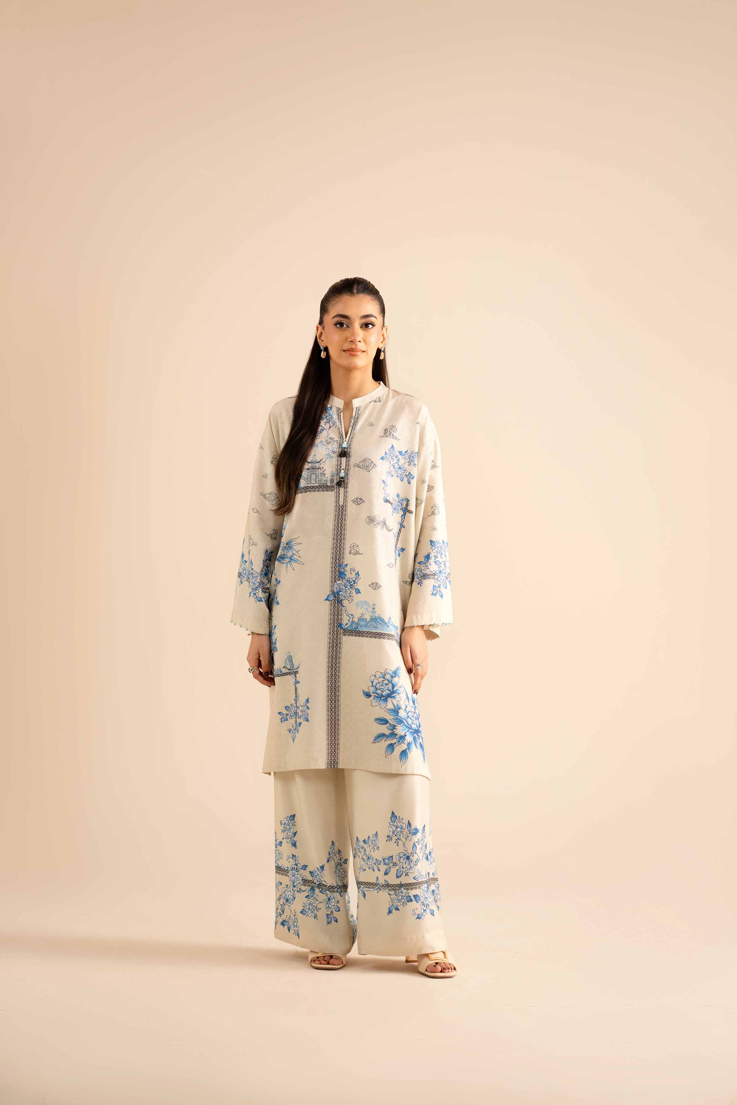 NishatUK - Beige Printed Jacquard 2-piece ready to wear Dress