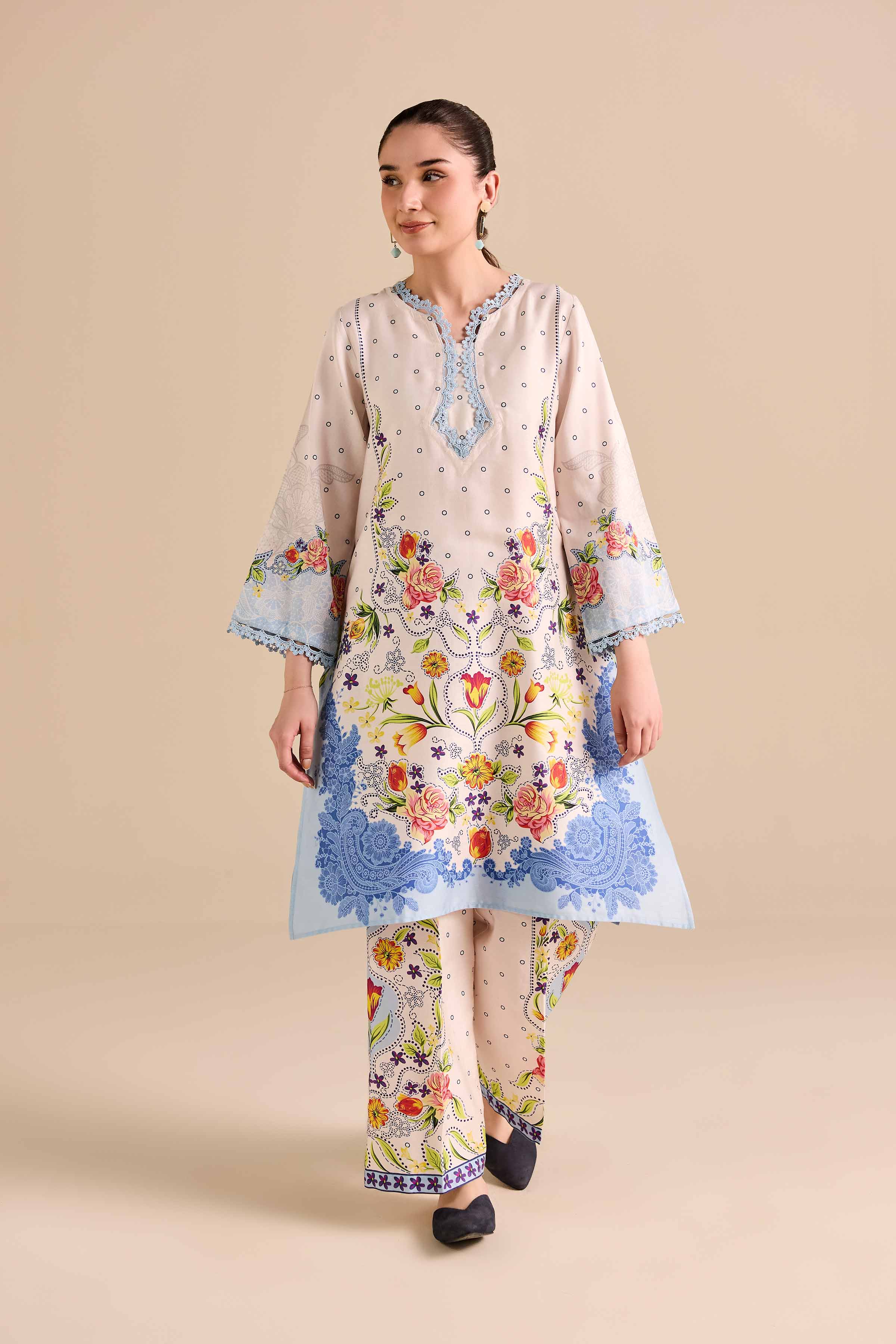 NishatUK - Yellow Printed Sateen 2-piece ready to wear Dress