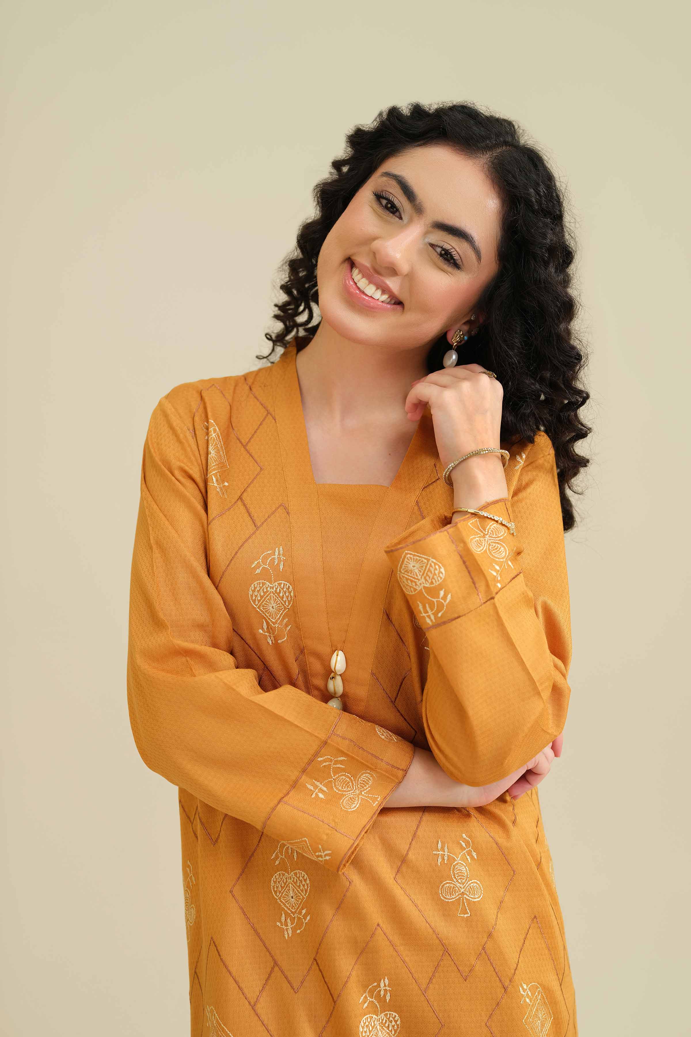 NishatUK - Mustard Embroidered Cambric 1-piece ready to wear Shirt
