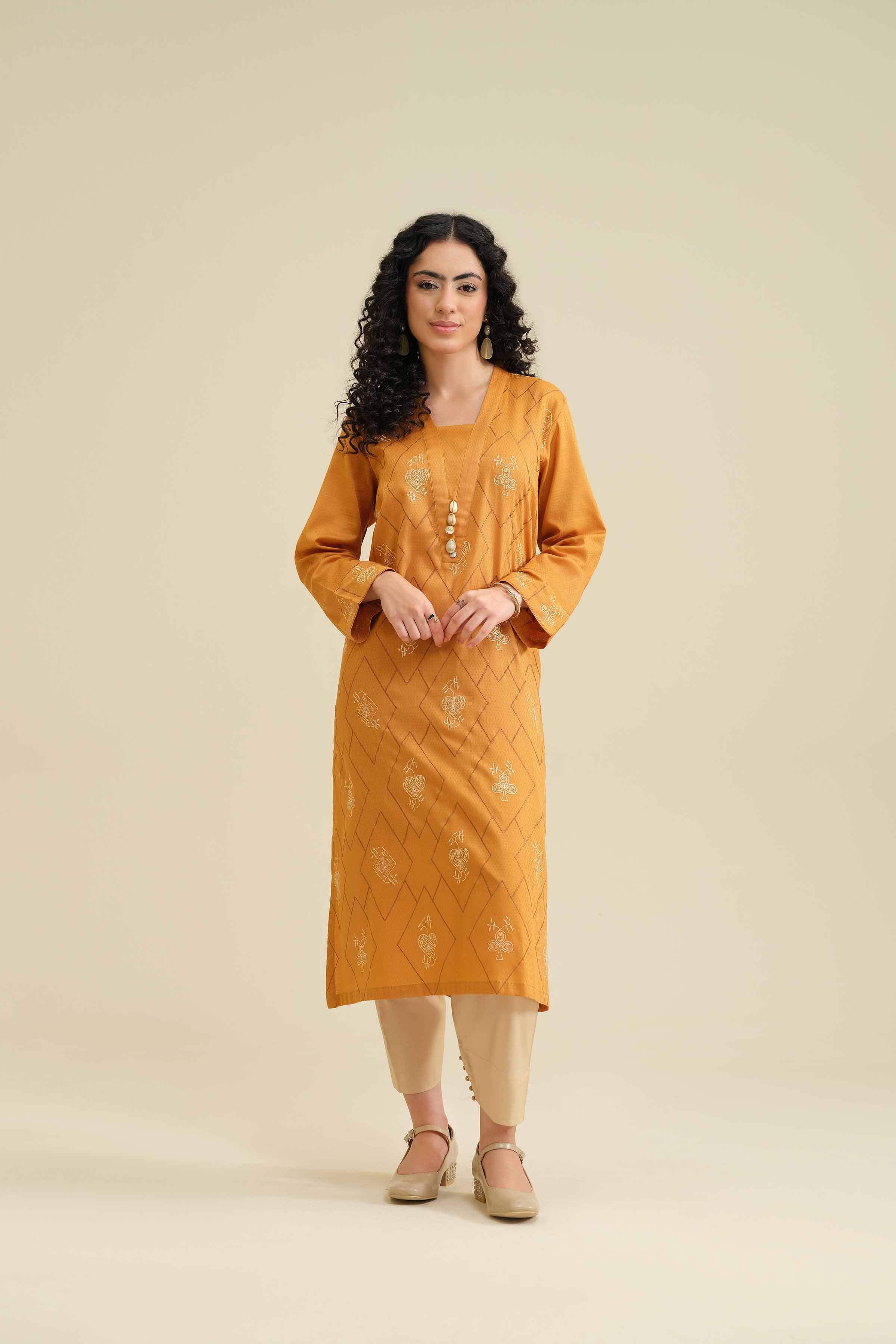 NishatUK - Mustard Embroidered Cambric 1-piece ready to wear Shirt