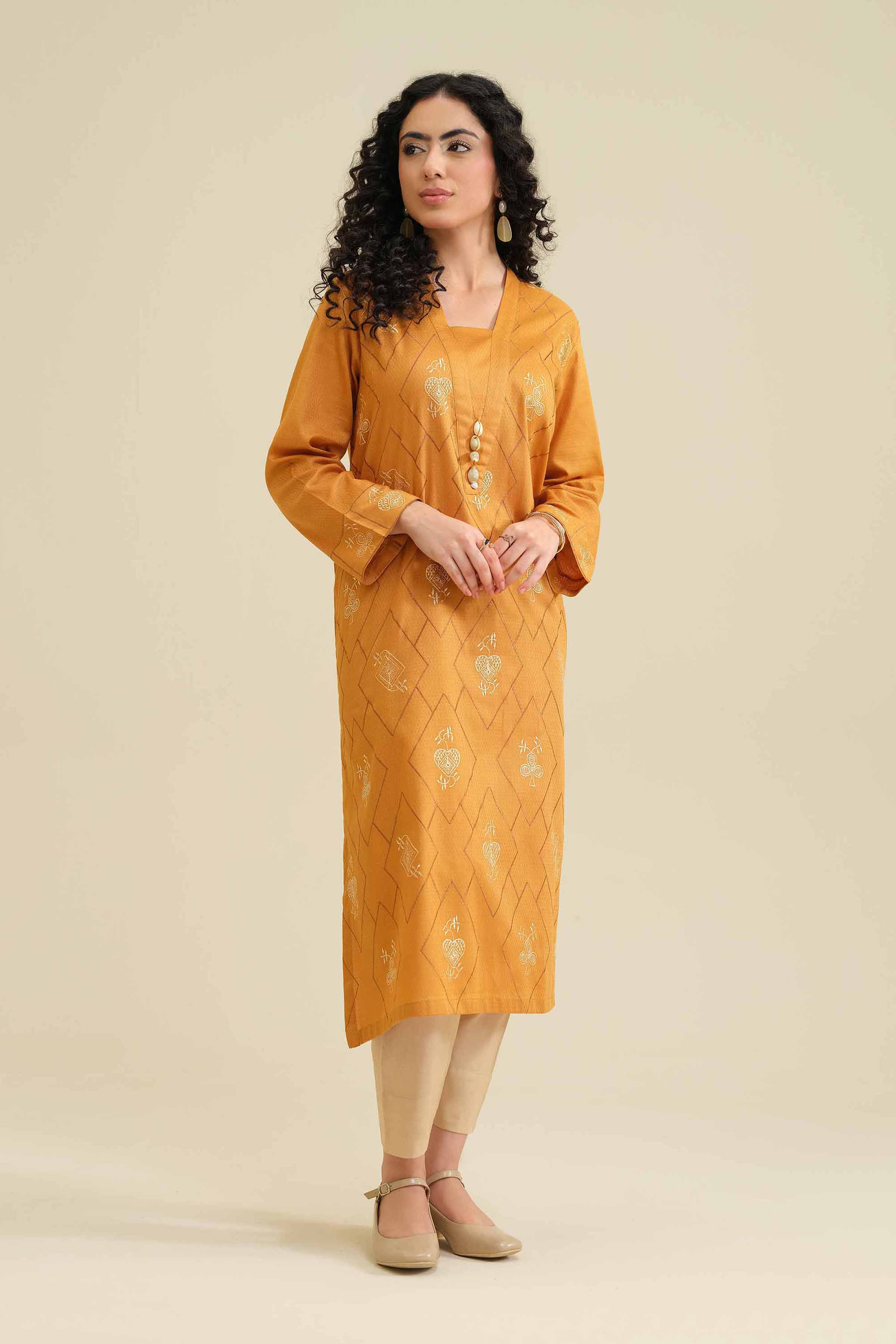 NishatUK - Mustard Embroidered Cambric 1-piece ready to wear Shirt