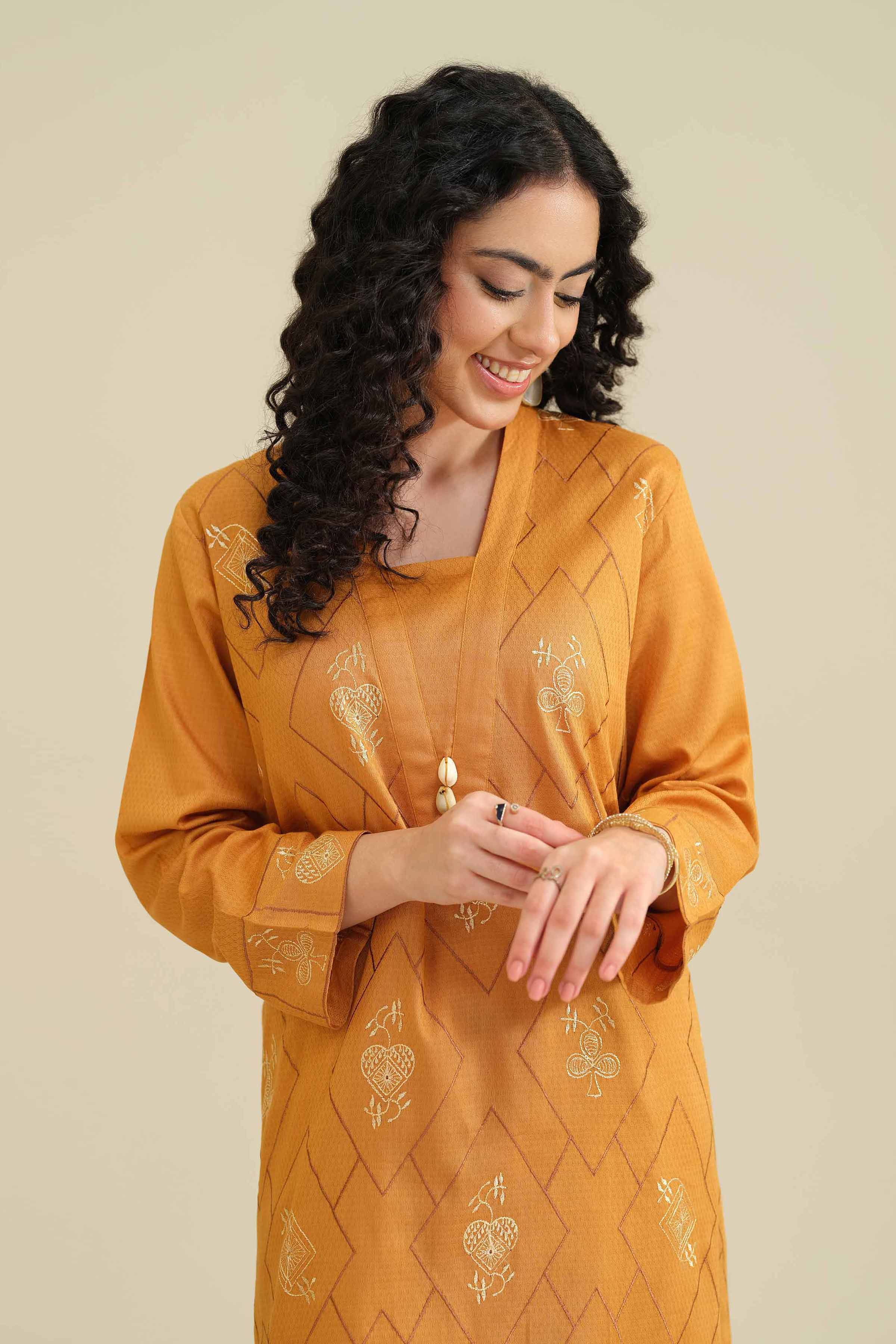 NishatUK - Mustard Embroidered Cambric 1-piece ready to wear Shirt