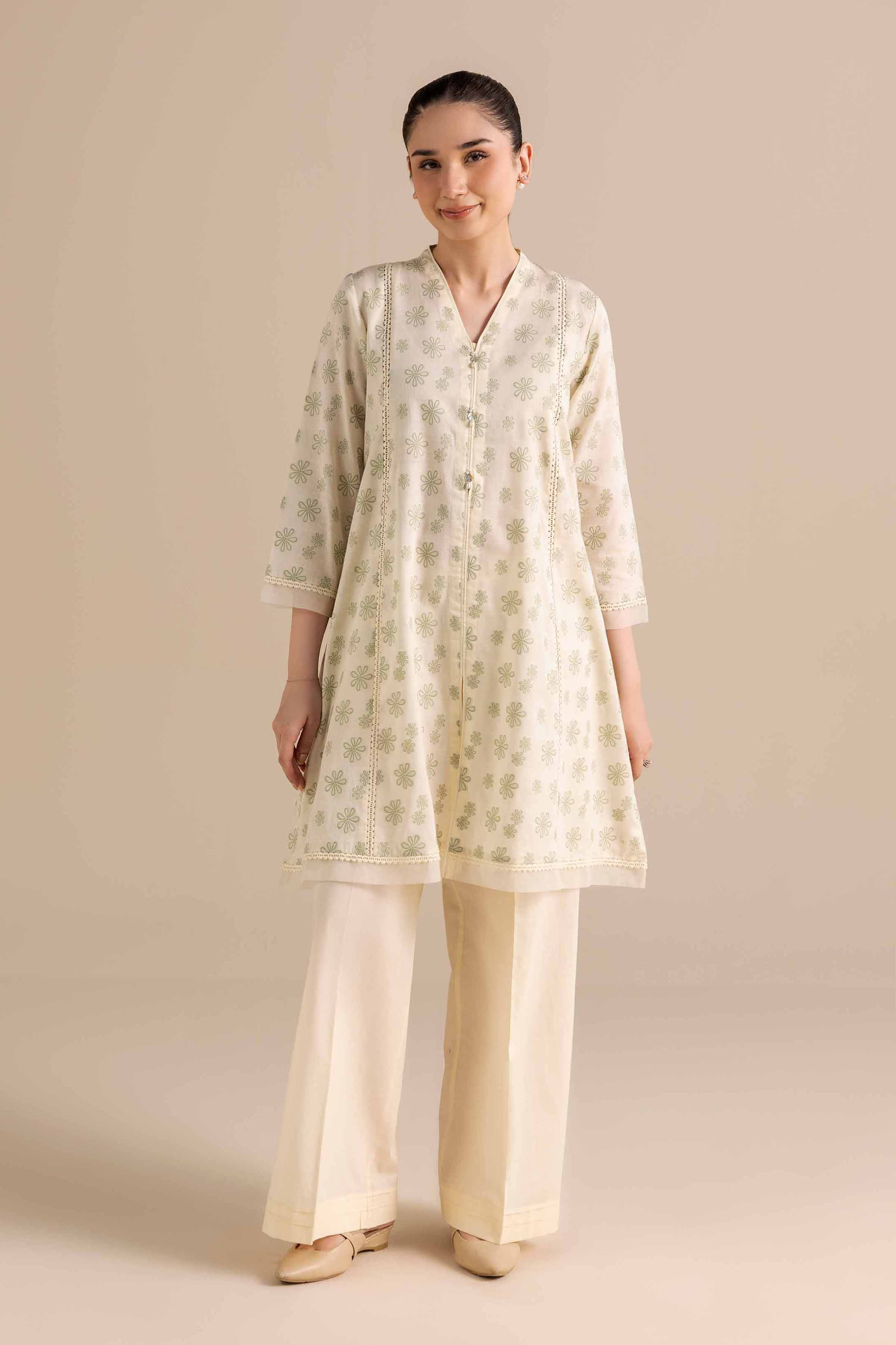 NishatUK - White Printed Jacquard 2-piece ready to wear Dress