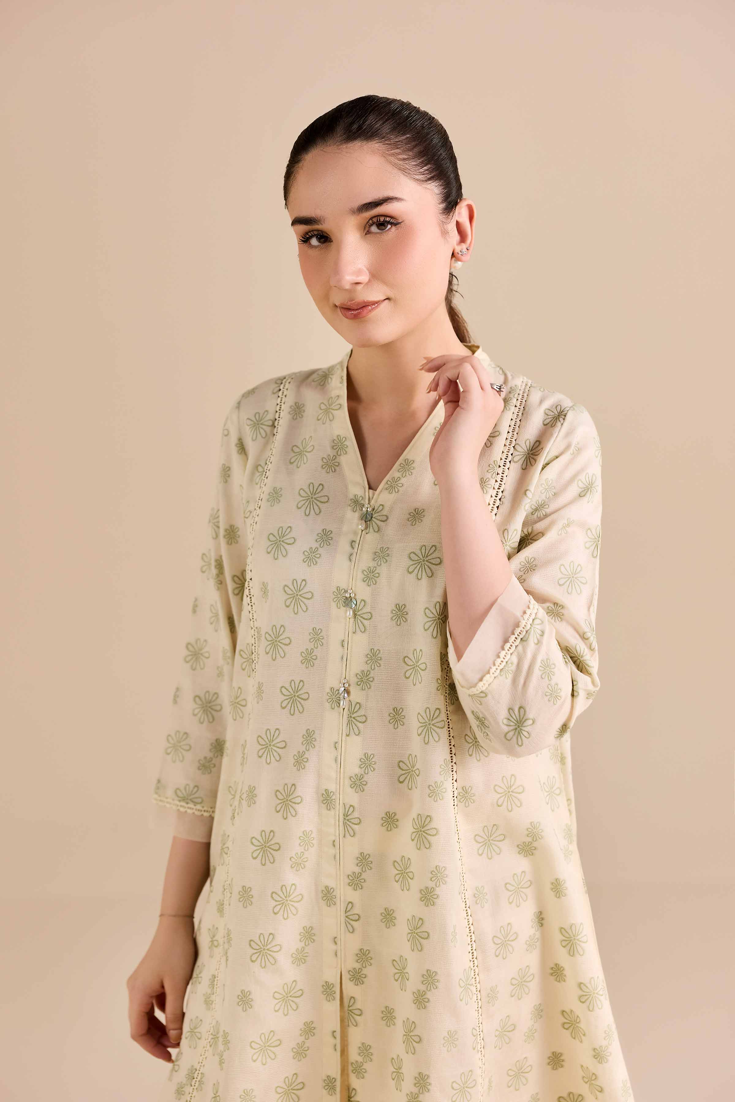 NishatUK - White Printed Jacquard 2-piece ready to wear Dress