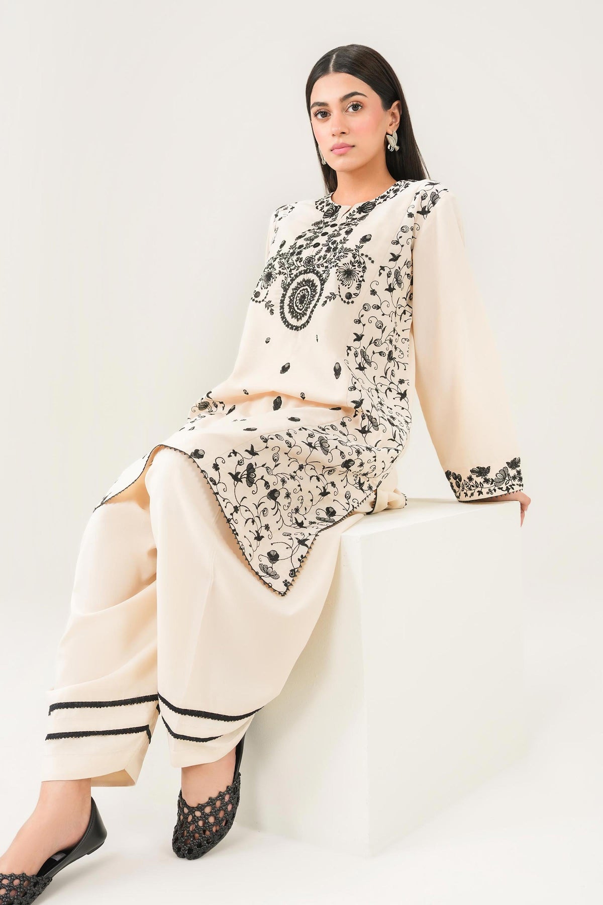 Nishat UK - Beige Embroidered Viscose 2 Pieces ready to wear