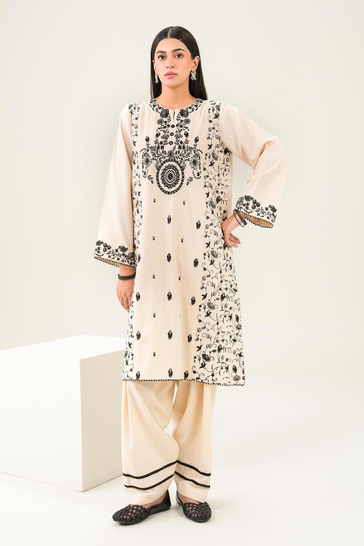 Nishat UK - Beige Embroidered Viscose 2 Pieces ready to wear