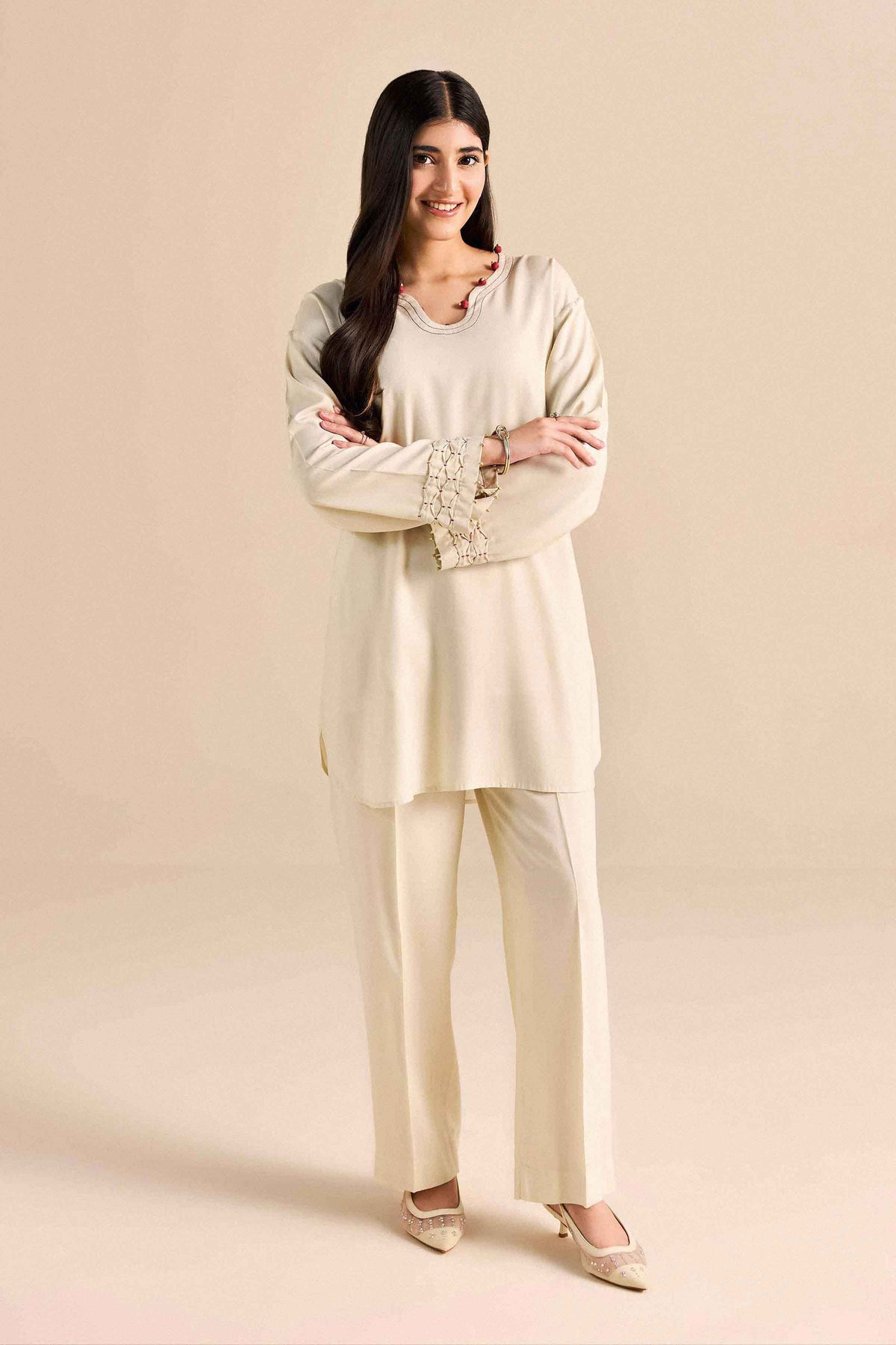 Nishat UK - White Solids Linen 2 Pieces ready to wear Dress