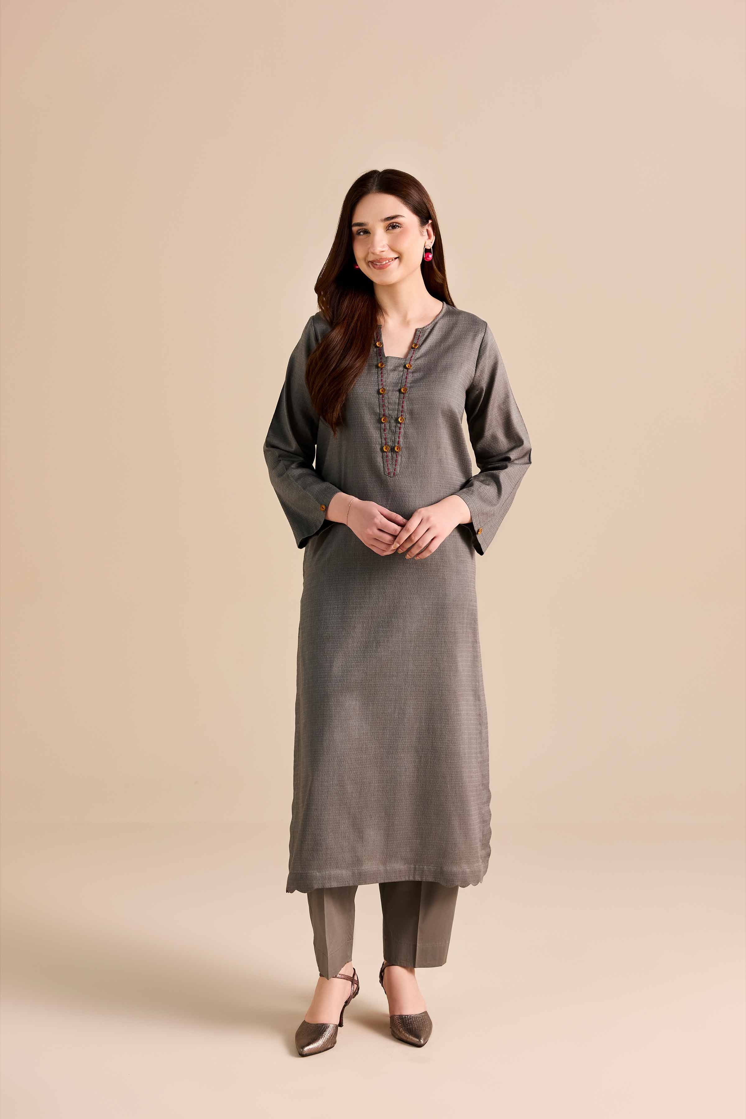 NishatUK - Grey Solids Dobby 2-piece ready to wear Dress