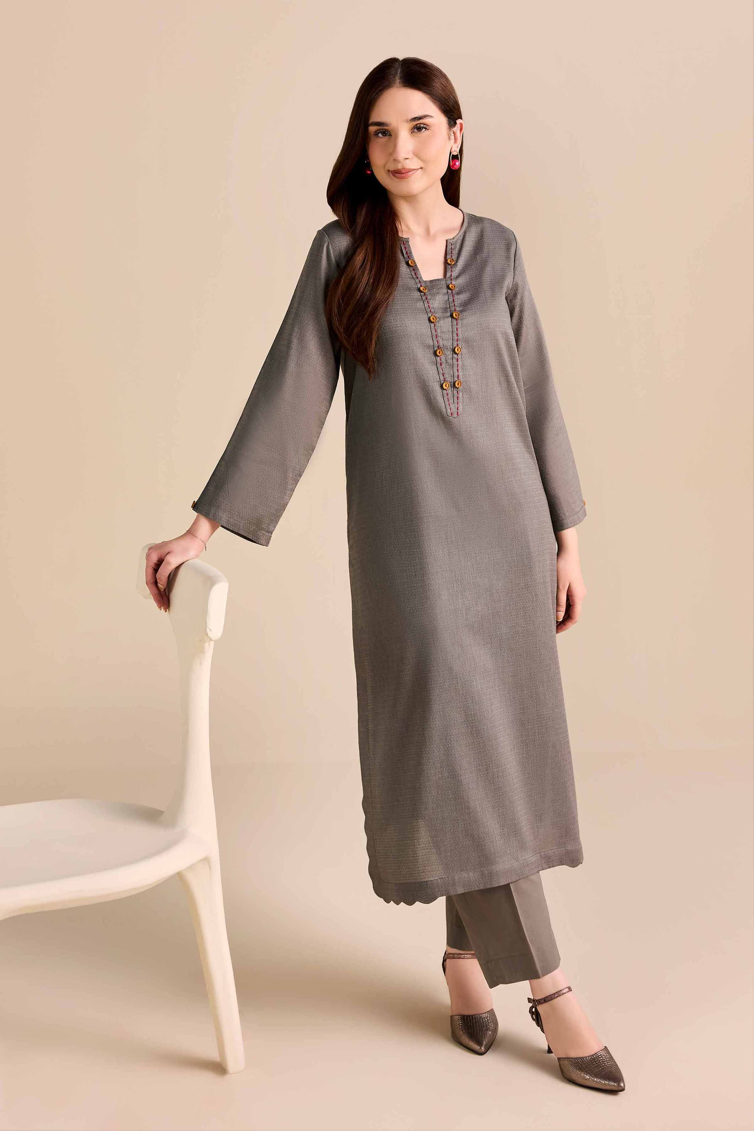 NishatUK - Grey Solids Dobby 2-piece ready to wear Dress