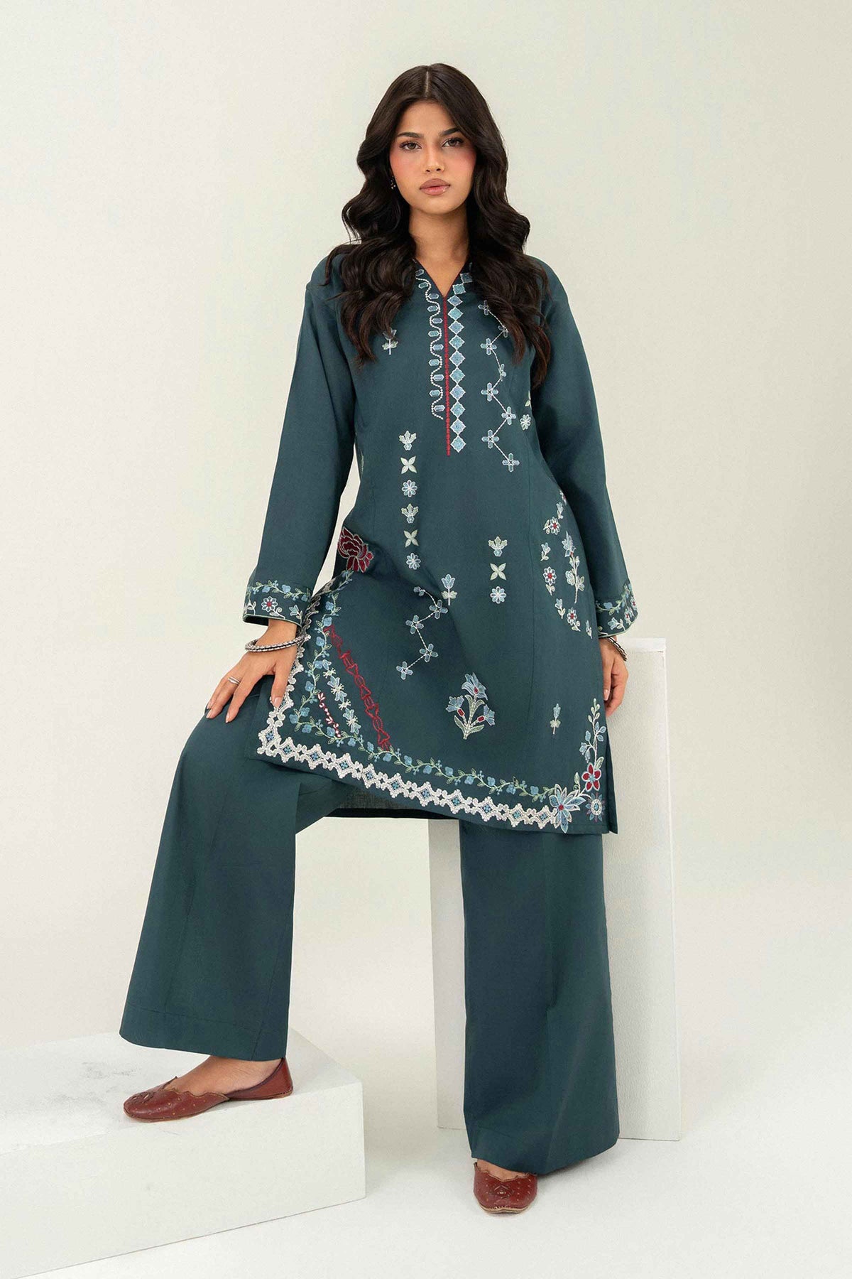 Nishat UK - Green Embroidered Cambric 2 Pieces ready to wear Dress