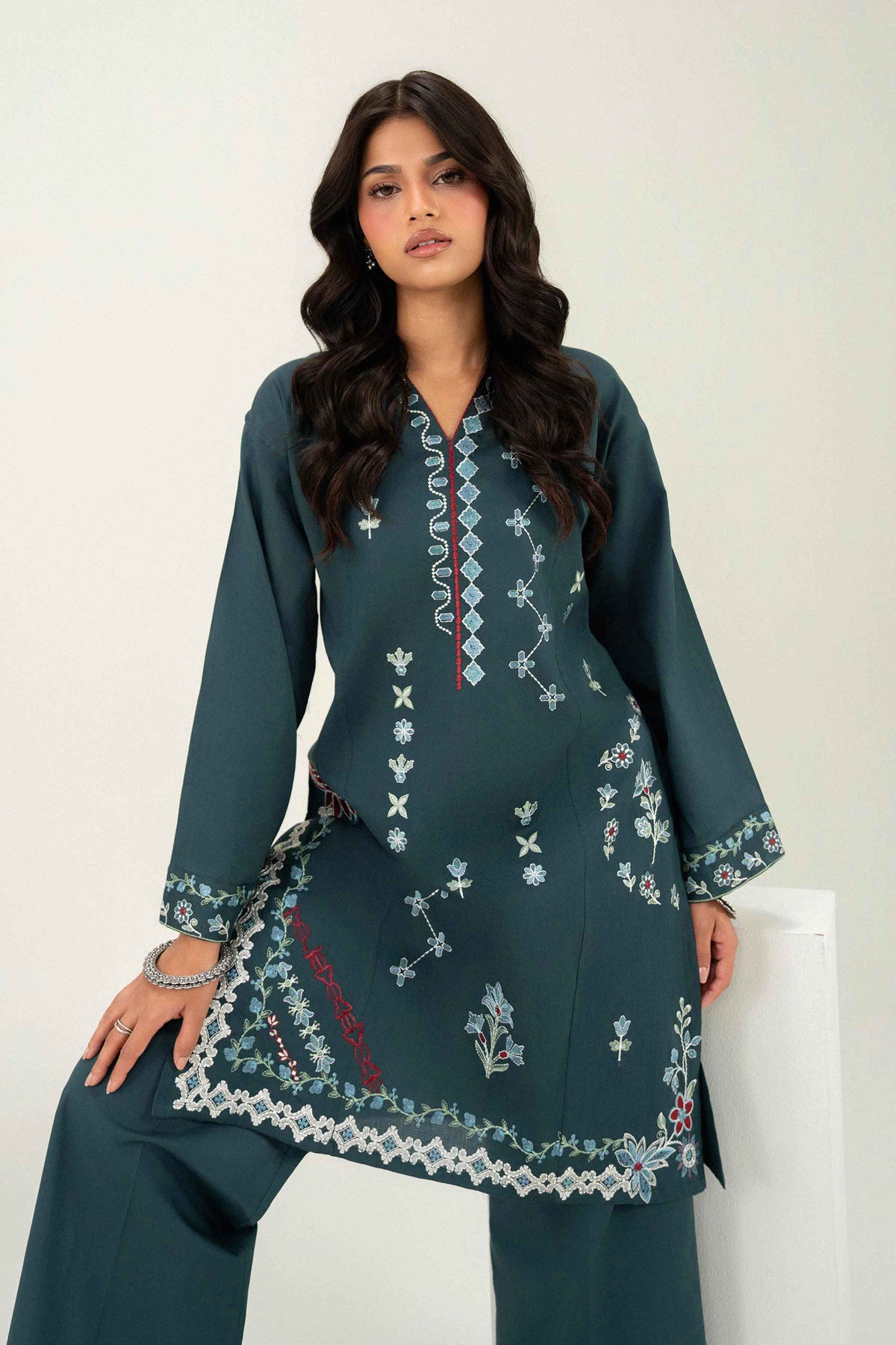 Nishat UK - Green Embroidered Cambric 2 Pieces ready to wear Dress