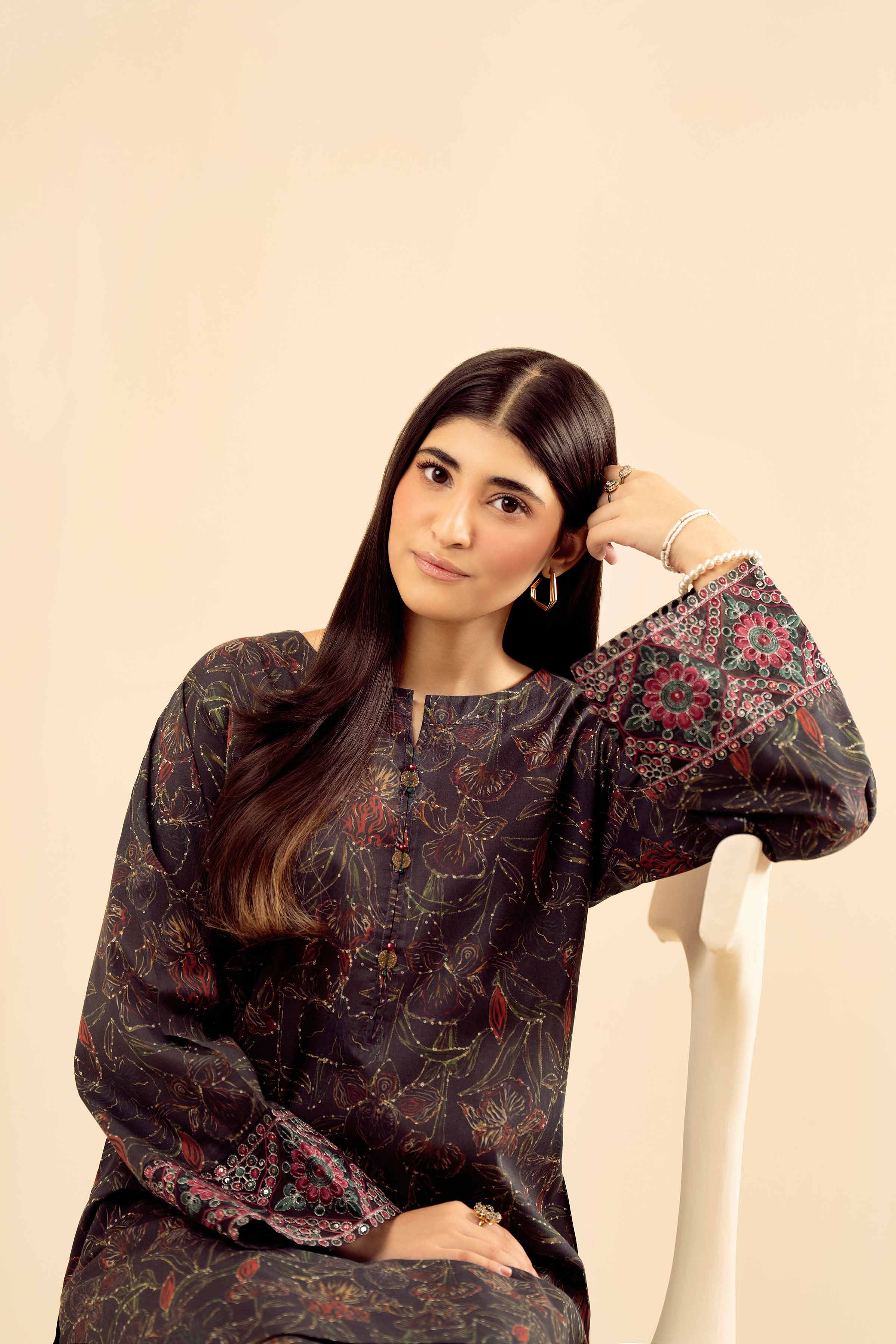 NishatUK - Black Embroidered Cambric 2-piece ready to wear Dress