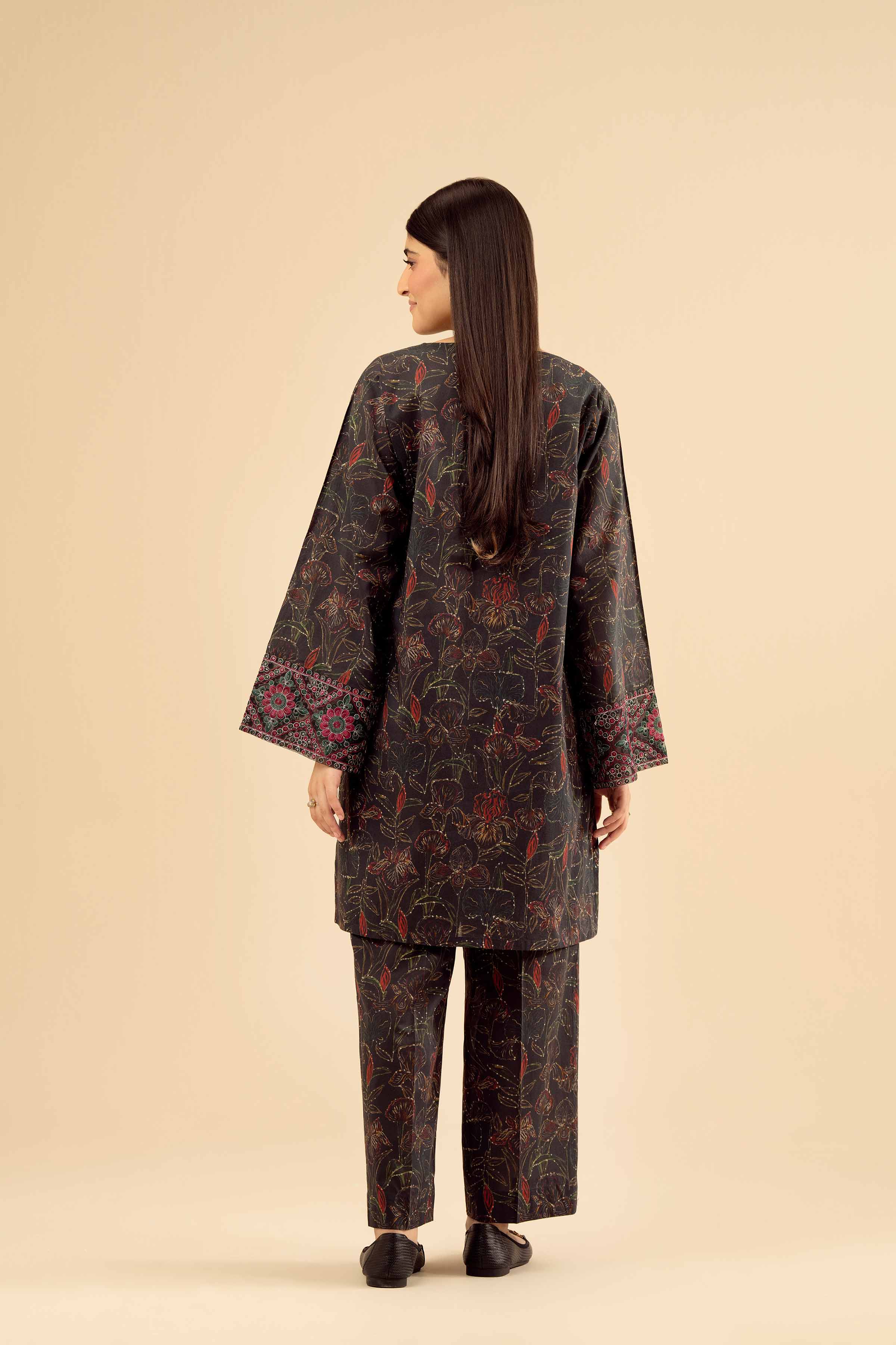 NishatUK - Black Embroidered Cambric 2-piece ready to wear Dress
