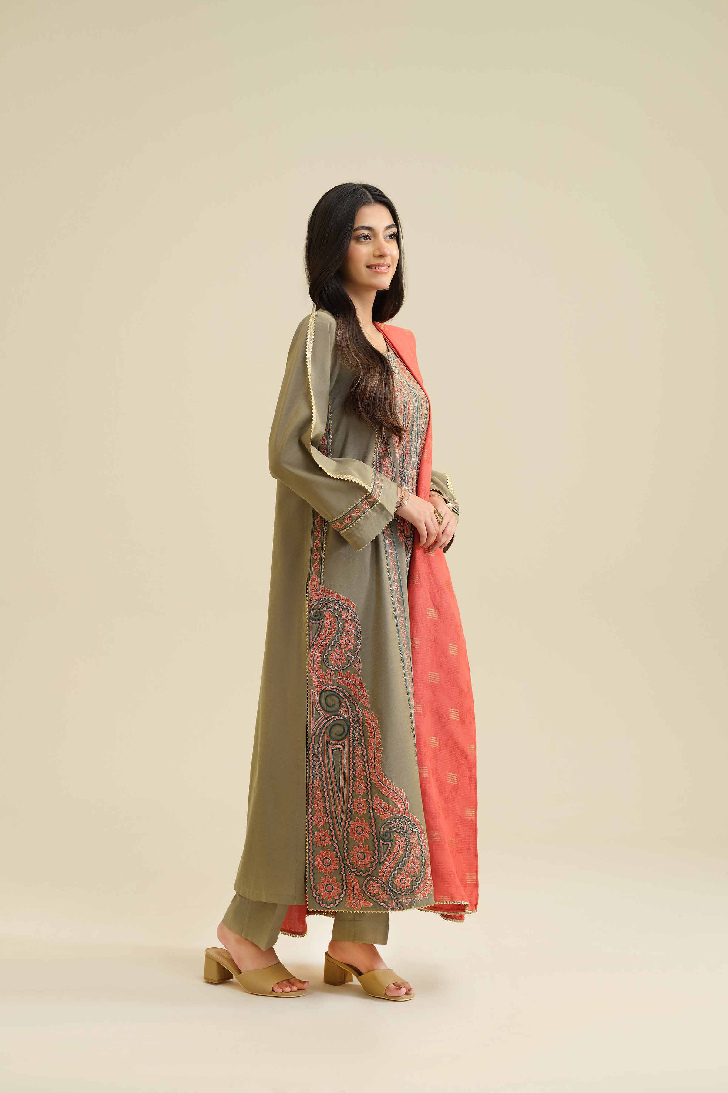 NishatUK - Green Embroidered Silk 3-piece ready to wear Suit