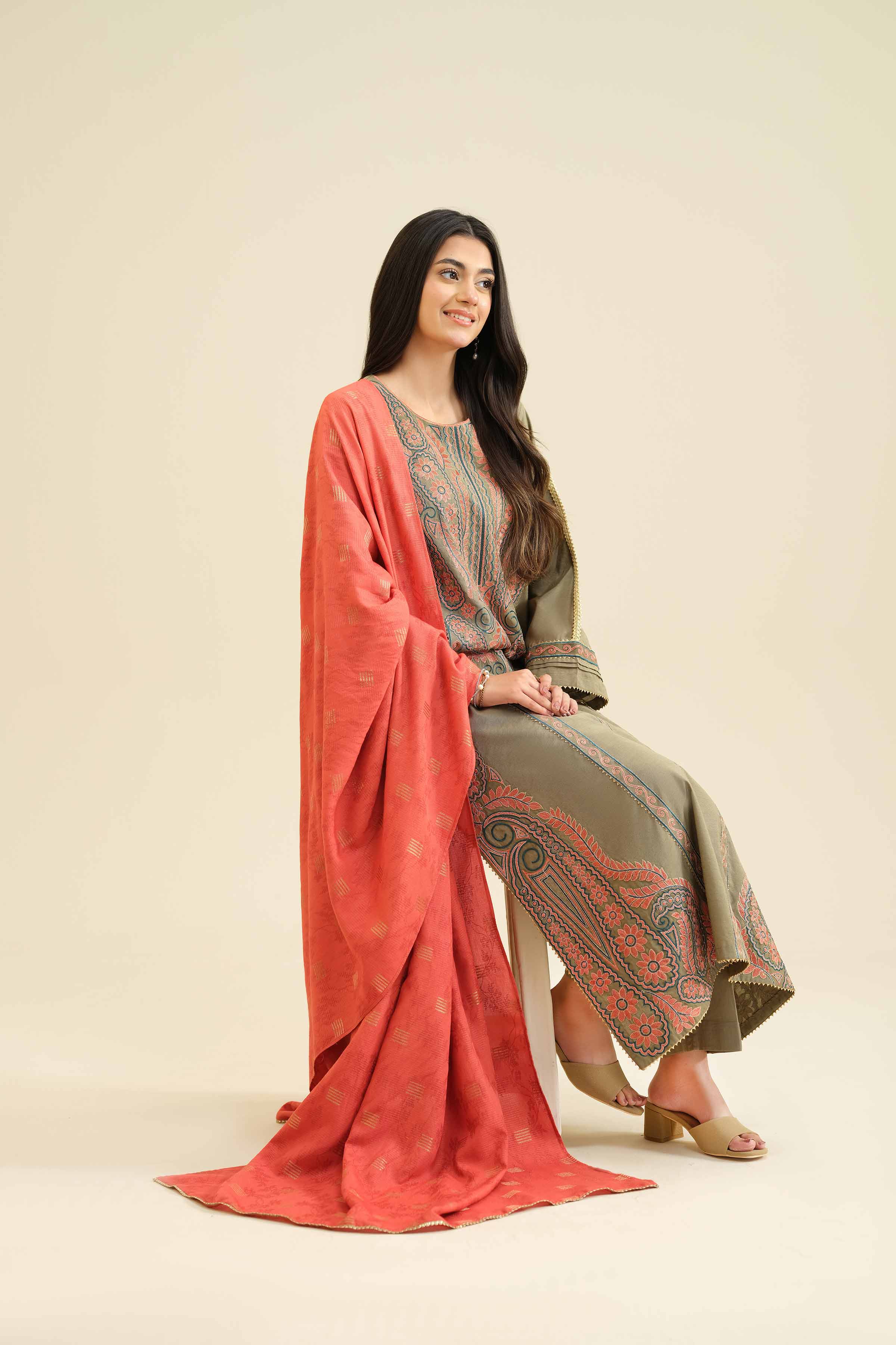 NishatUK - Green Embroidered Silk 3-piece ready to wear Suit