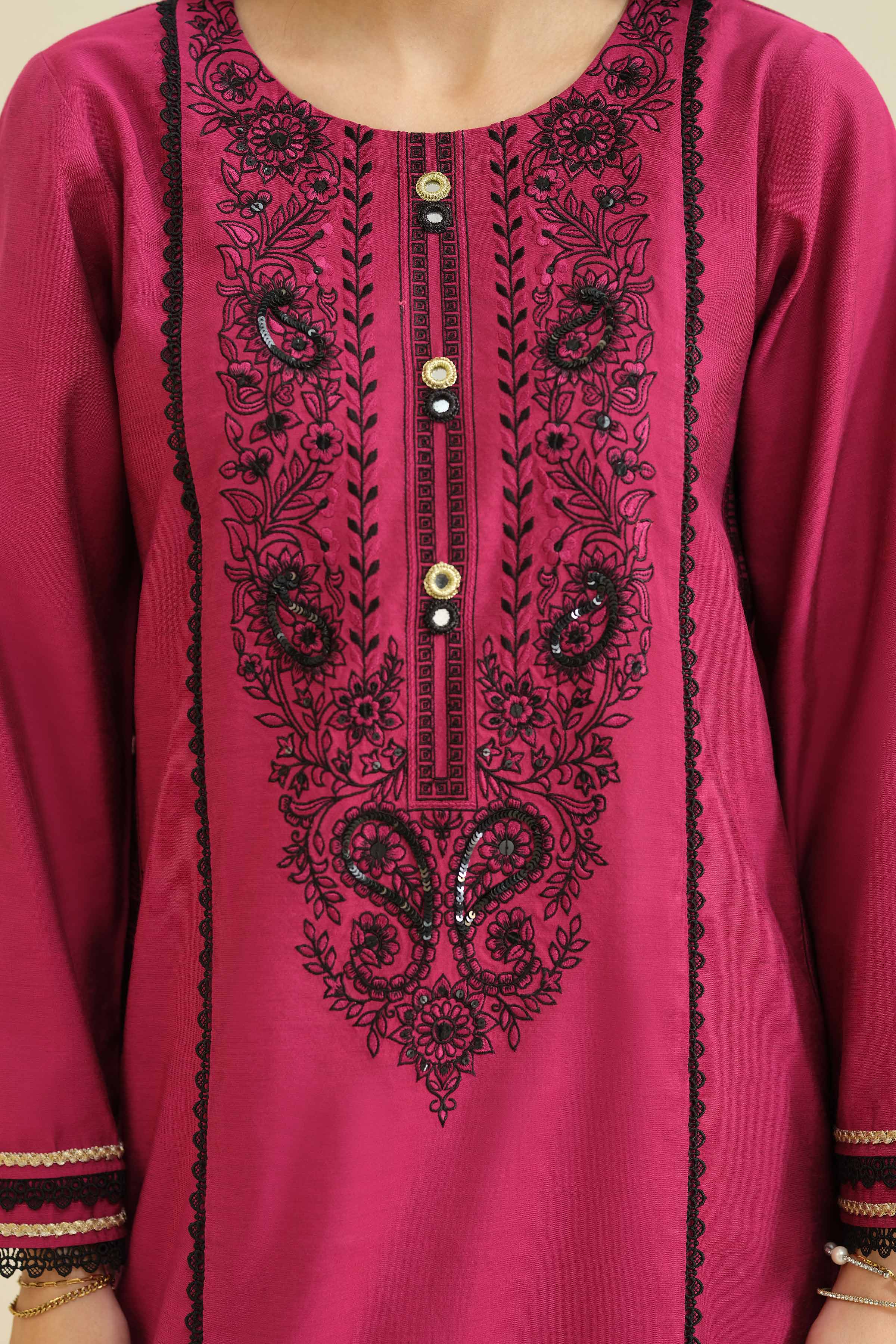NishatUK - Pink Embroidered Silk 3-piece ready to wear Suit