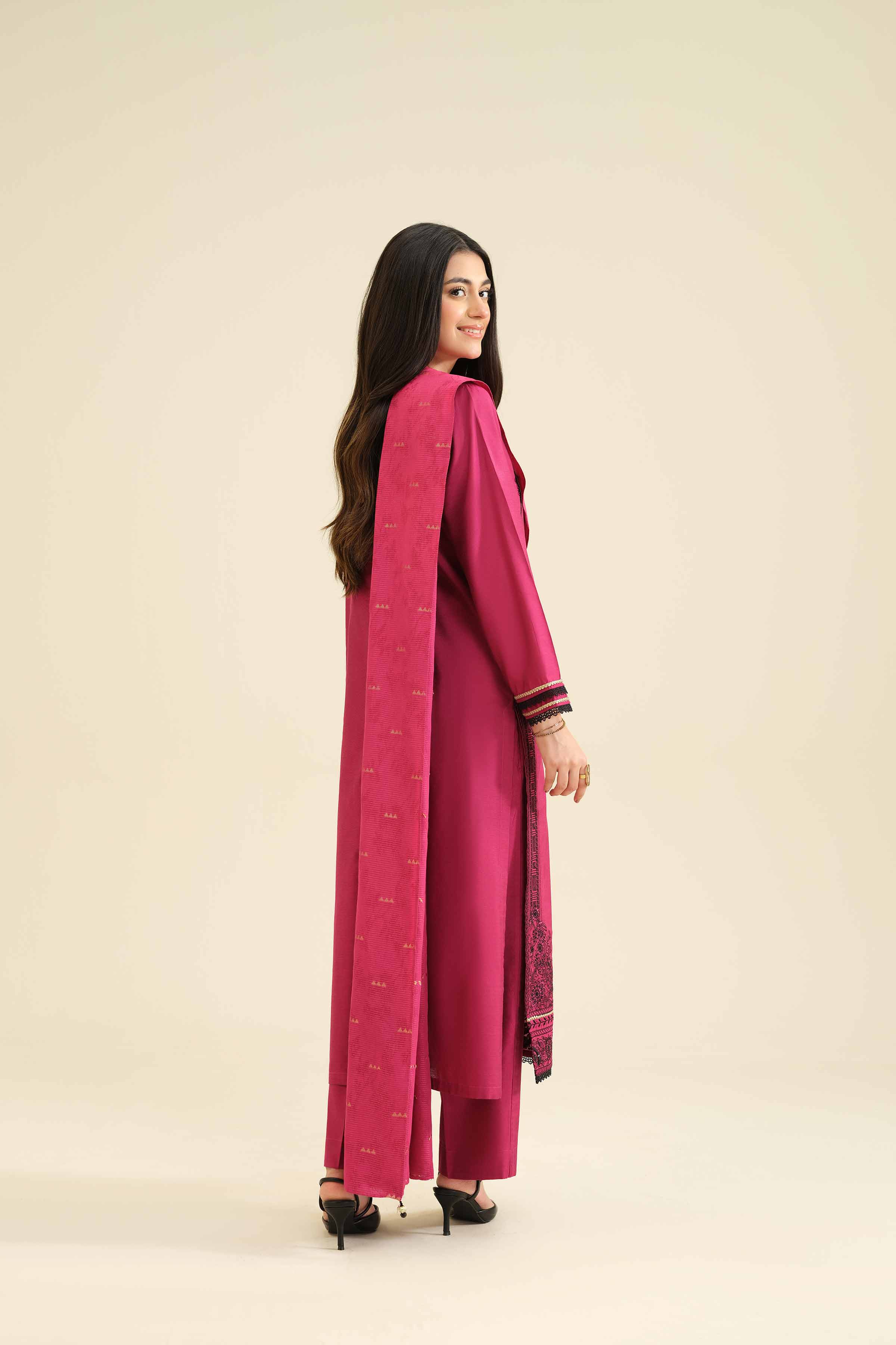 NishatUK - Pink Embroidered Silk 3-piece ready to wear Suit